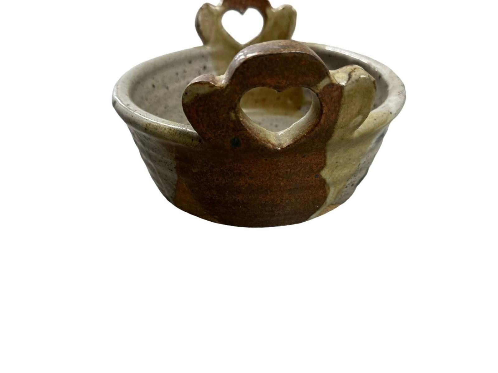 Designer Vintage Handcrafted Ceramic Bowl With Heart Handles Size ONE SIZE - 6 Thumbnail