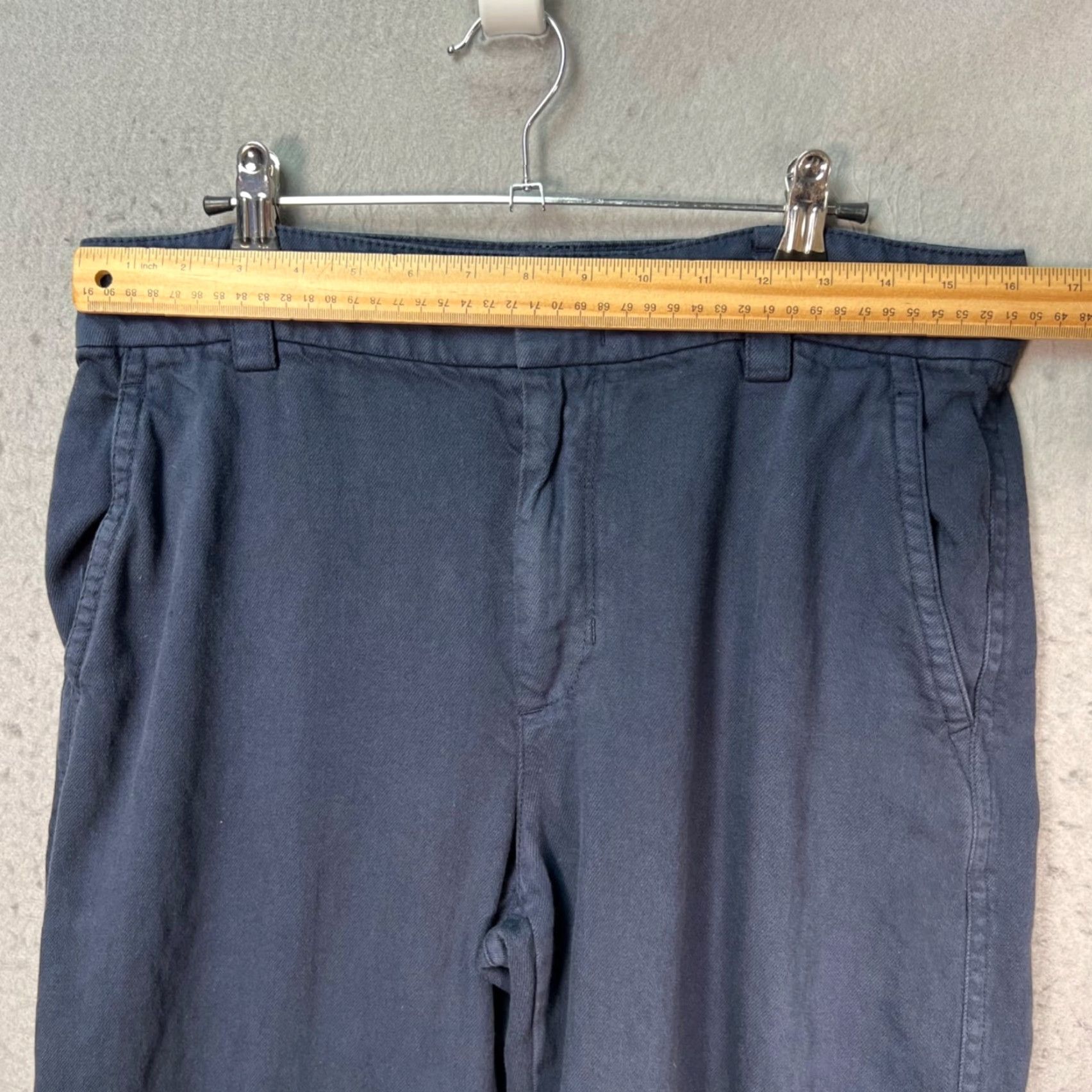 Vince Vince Womens Pants Navy Blue Flat Front Straight Leg Crop Pockets Inseam 31 High Rise Size 10 Cotton Linen Lyocell Blend Size 32" / US 10 / IT 46 - 6 Thumbnail