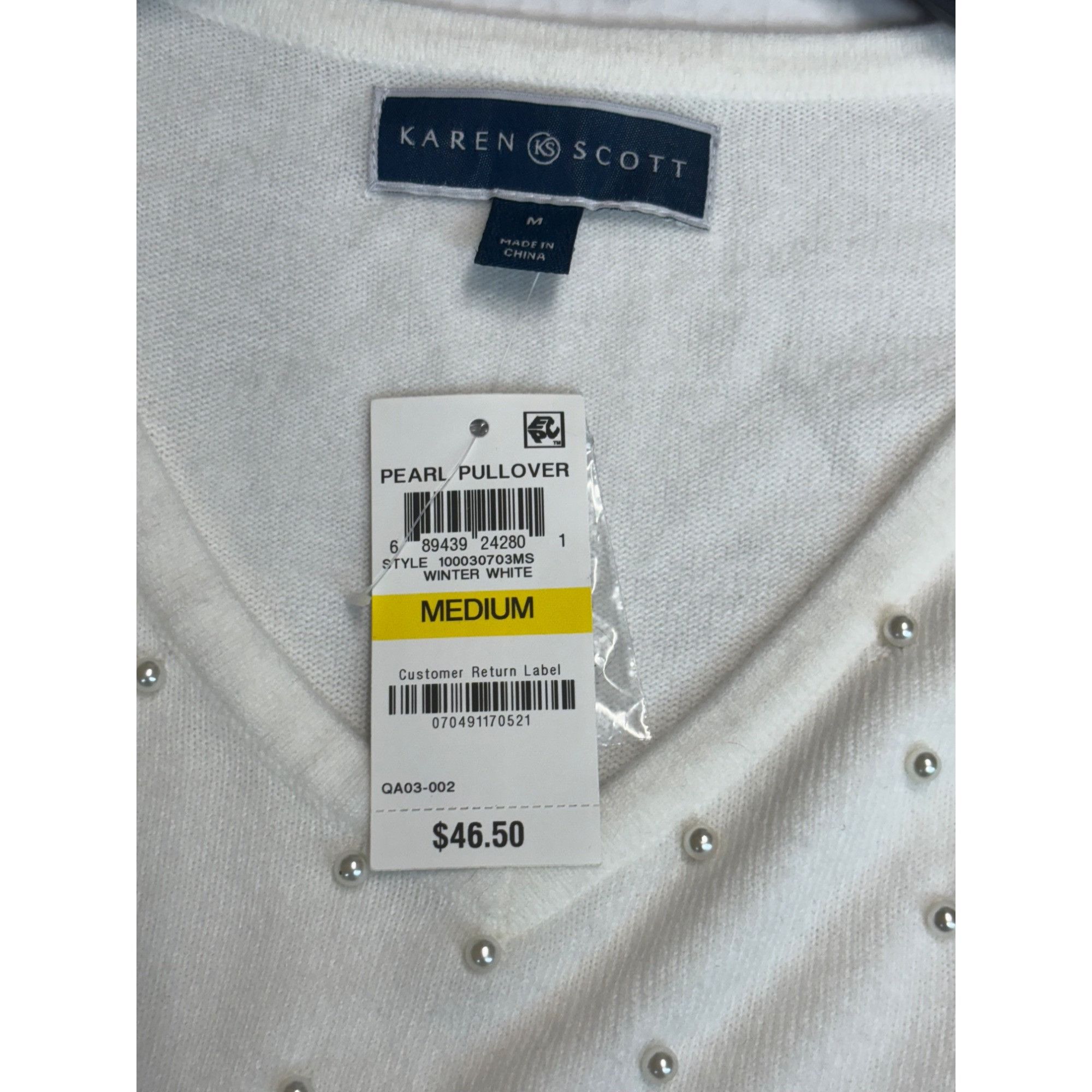 Other Karen Scott Luxsoft Faux-Pearl V-neck sweater, Winter White Size M / US 6-8 / IT 42-44 - 11 Thumbnail