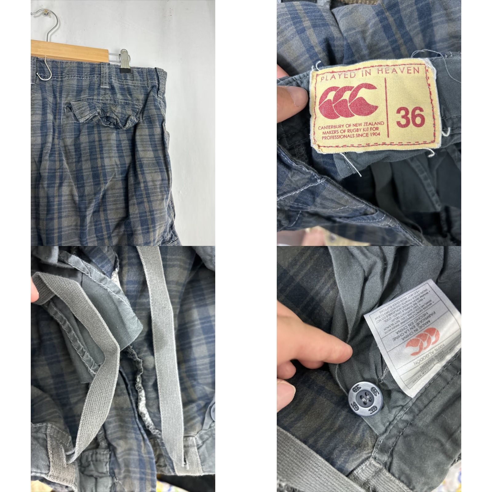 Vintage Played In Heaven Mens Shorts Cargo Plaid Cotton Blue Gray 36 Regular Sun Stain Size US 36 / EU 52 - 9 Thumbnail