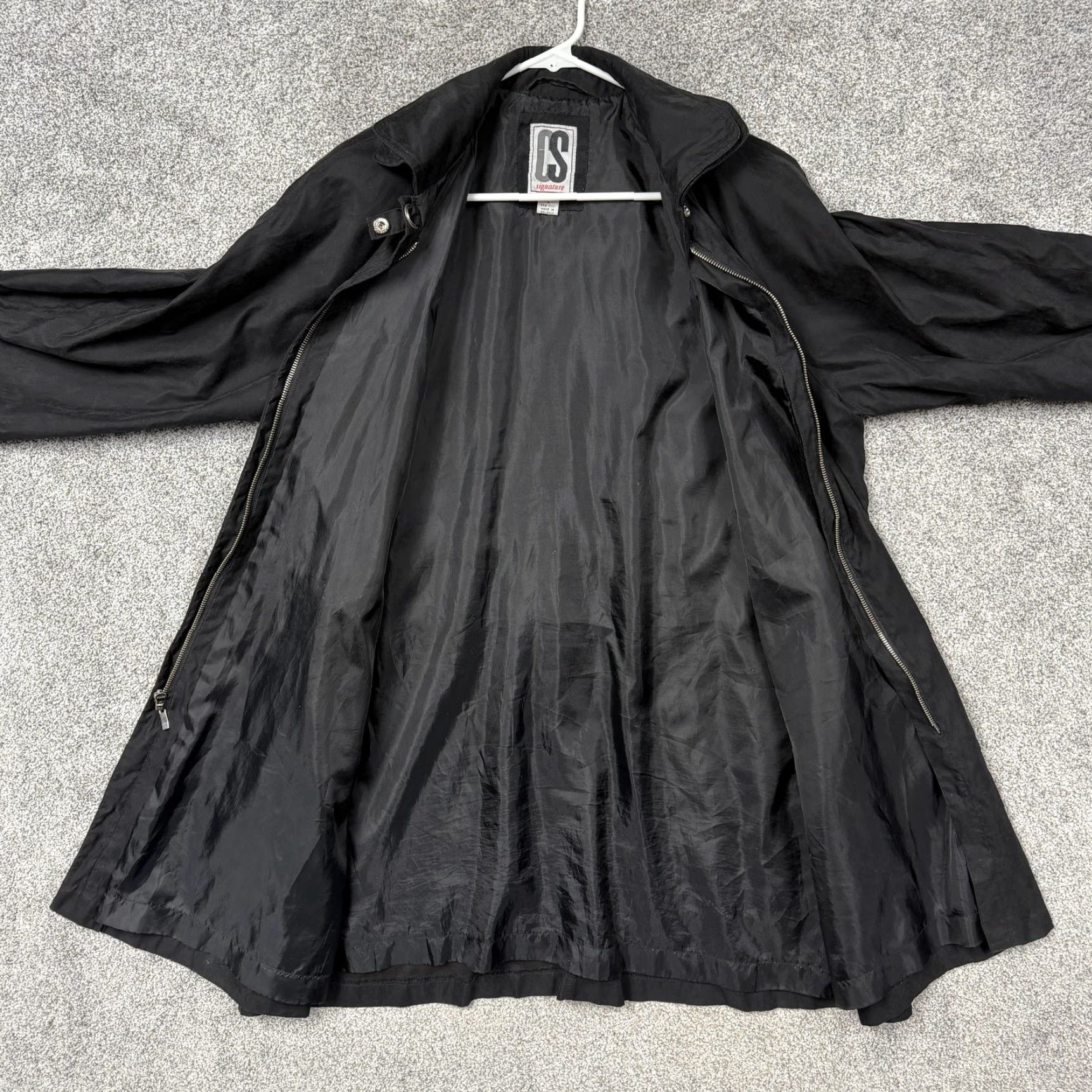 Vintage Vtg 90s CS Signature Rain Coat Womens M Black Shoulder Pads Zip Office Siren Size M / US 6-8 / IT 42-44 - 5 Thumbnail