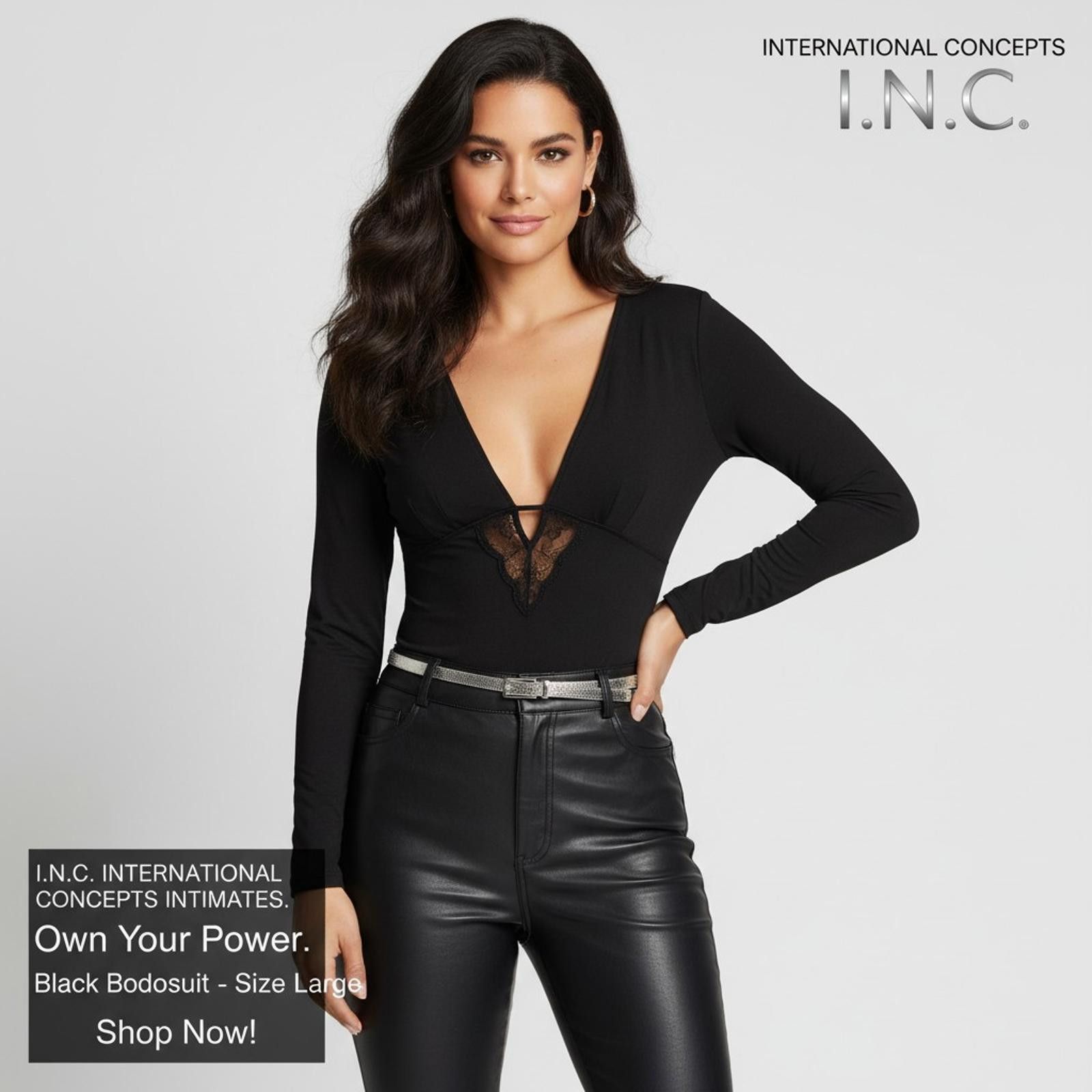 Other Black Long Sleeve Lace Detail Bodysuit - Size Large Size ONE SIZE - 1 Thumbnail