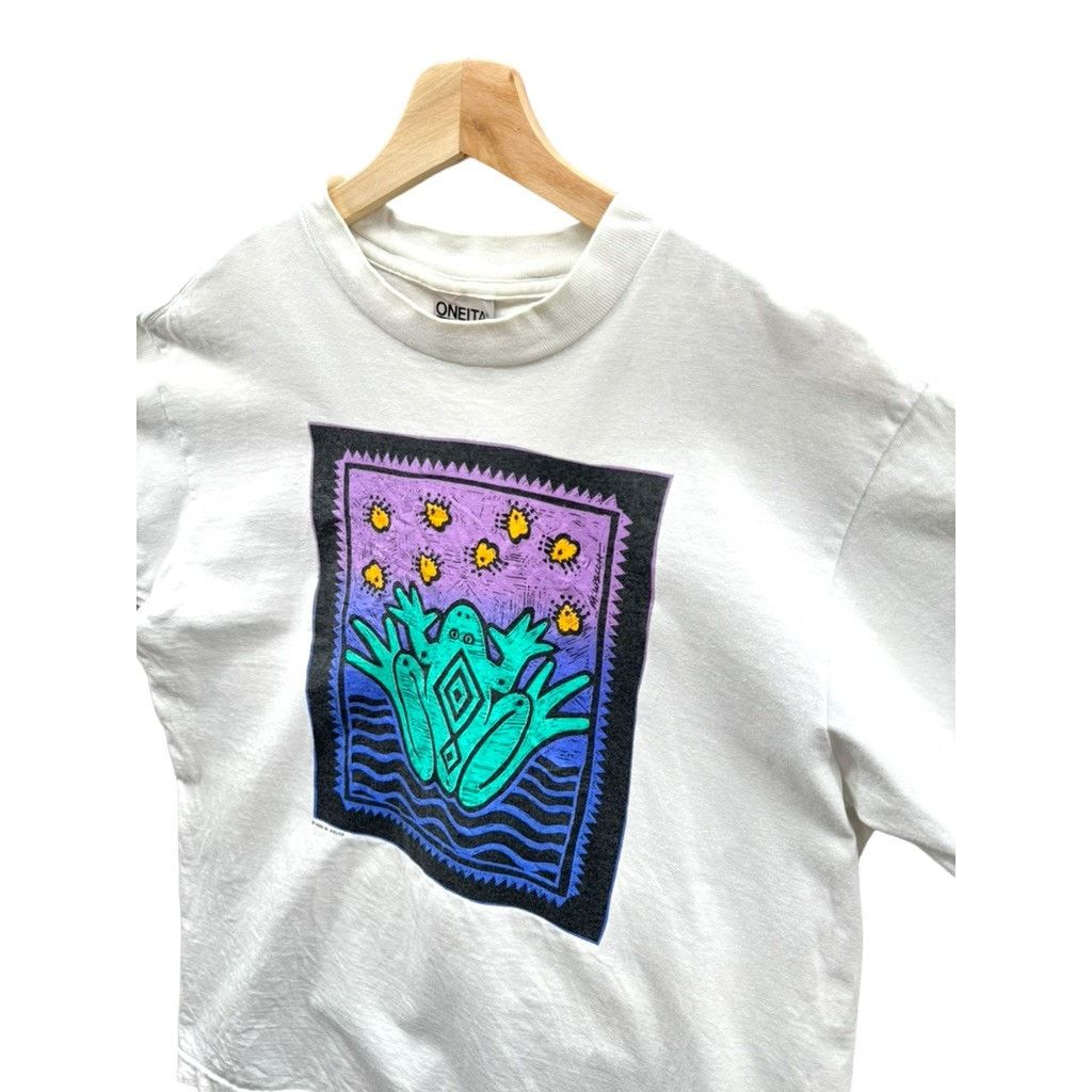 Vintage 1990 M. Welch Frog Abstract Graphic Stamp Art Tee Size US L / EU 52-54 / 3 - 5 Thumbnail