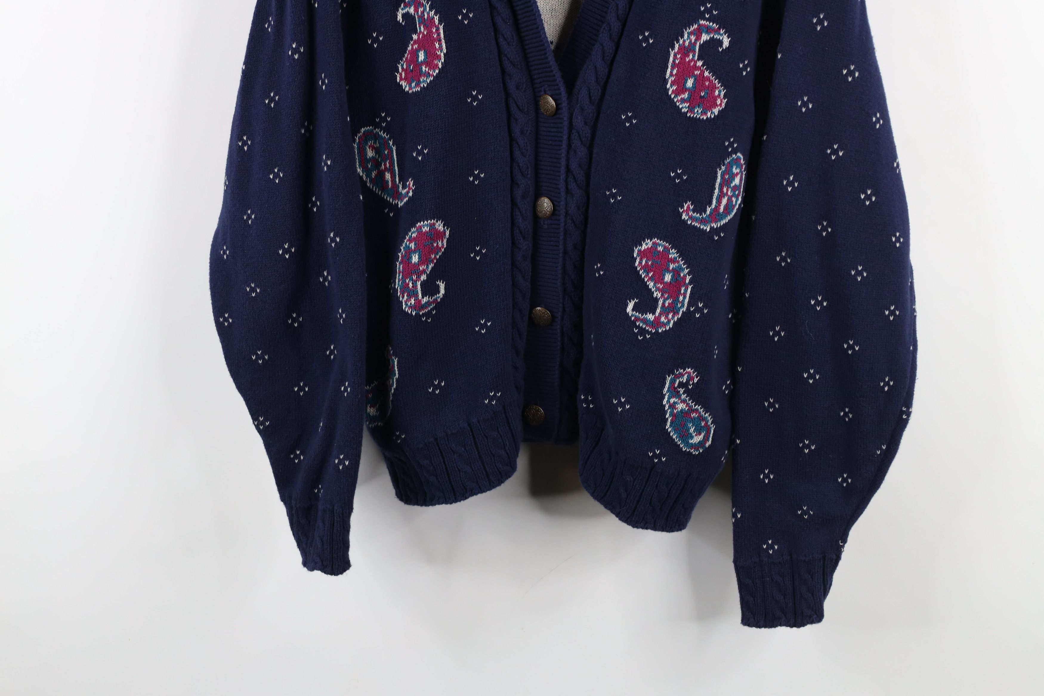 Vintage Vintage 90s Streetwear Cable Knit Cardigan Sweater Blue Size L / US 10 / IT 46 - 3 Thumbnail