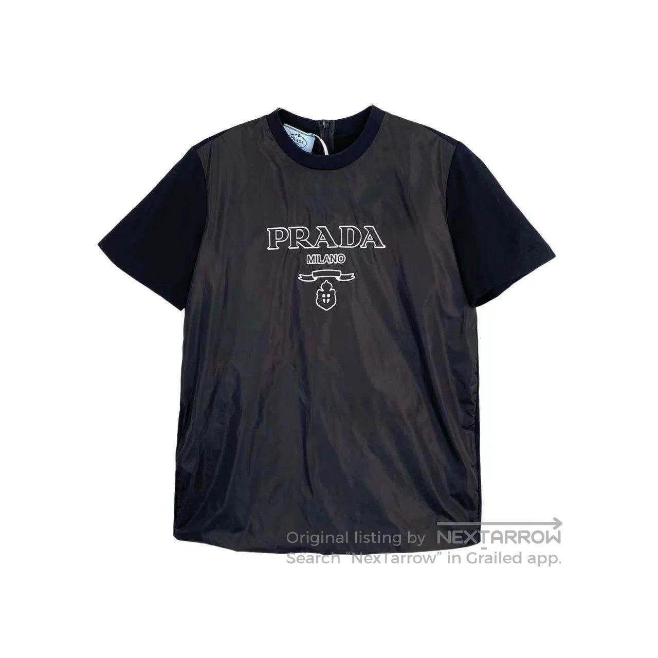 Prada Prada 23SS letter logo splicing crew neck short sleeves| Size XS / US 0-2 / IT 36-38 - 1 Thumbnail