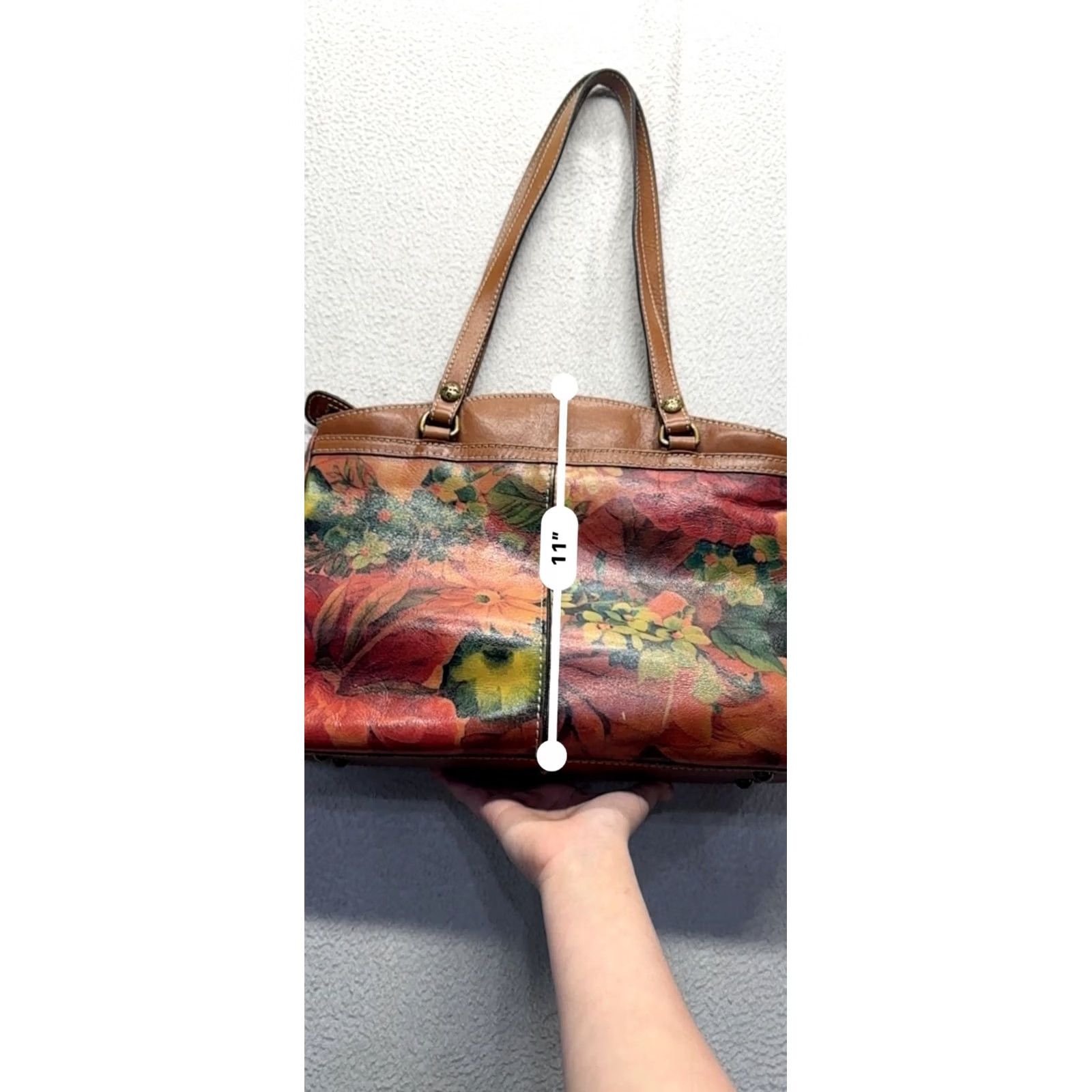Patricia Nash Patricia Nash Shoulder Bag Leather Floral Italian Orange Brass Hardware Women Medium Rectangle Zippered Inner Pockets Vintage No 14" x 10" x 4" Size ONE SIZE - 7 Thumbnail