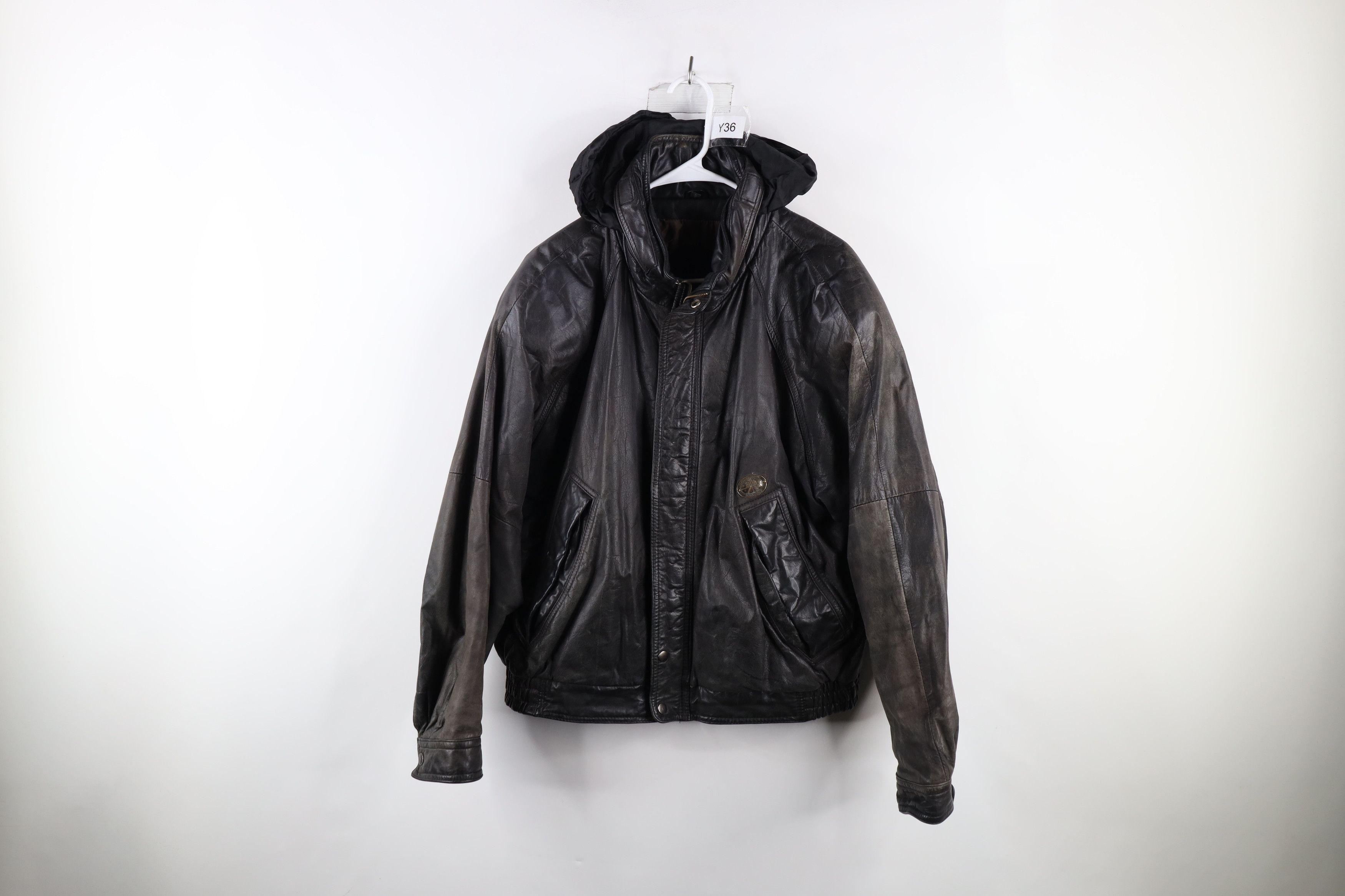 Vintage Vintage 90s Streetwear Hooded Leather Bomber Jacket Black Size US L / EU 52-54 / 3 - 1 Thumbnail