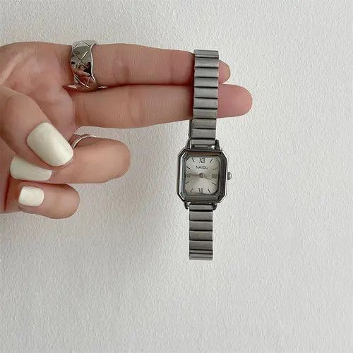 Jewelry Silver Stainless Steel Square Face Wristwatch, Slim Fit Size ONE SIZE - 1 Thumbnail