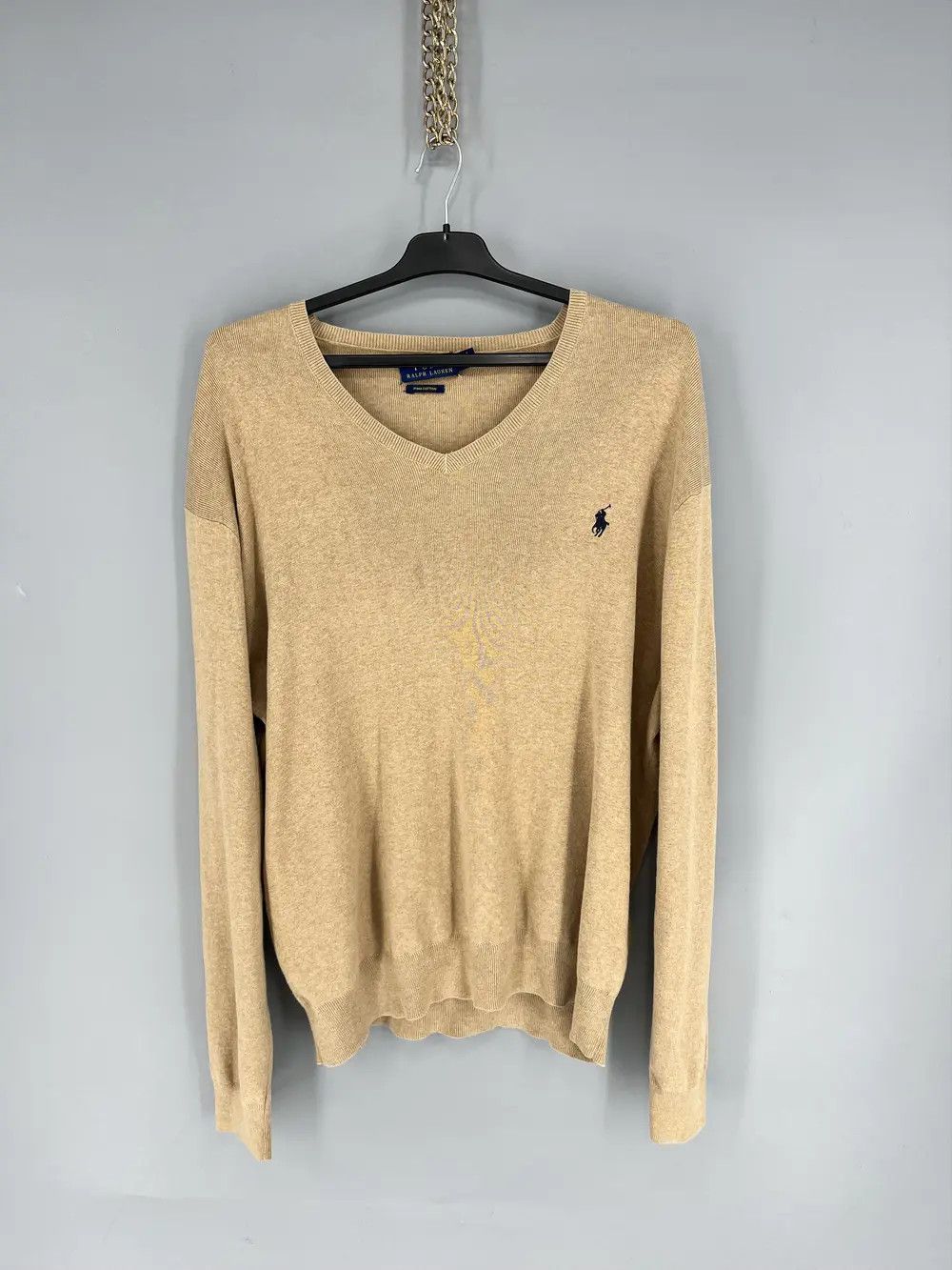 Polo Ralph Lauren Vintage Polo Ralph Lauren V-Neck Sweater 90s beige Size US XL / EU 56 / 4 - 1 Thumbnail