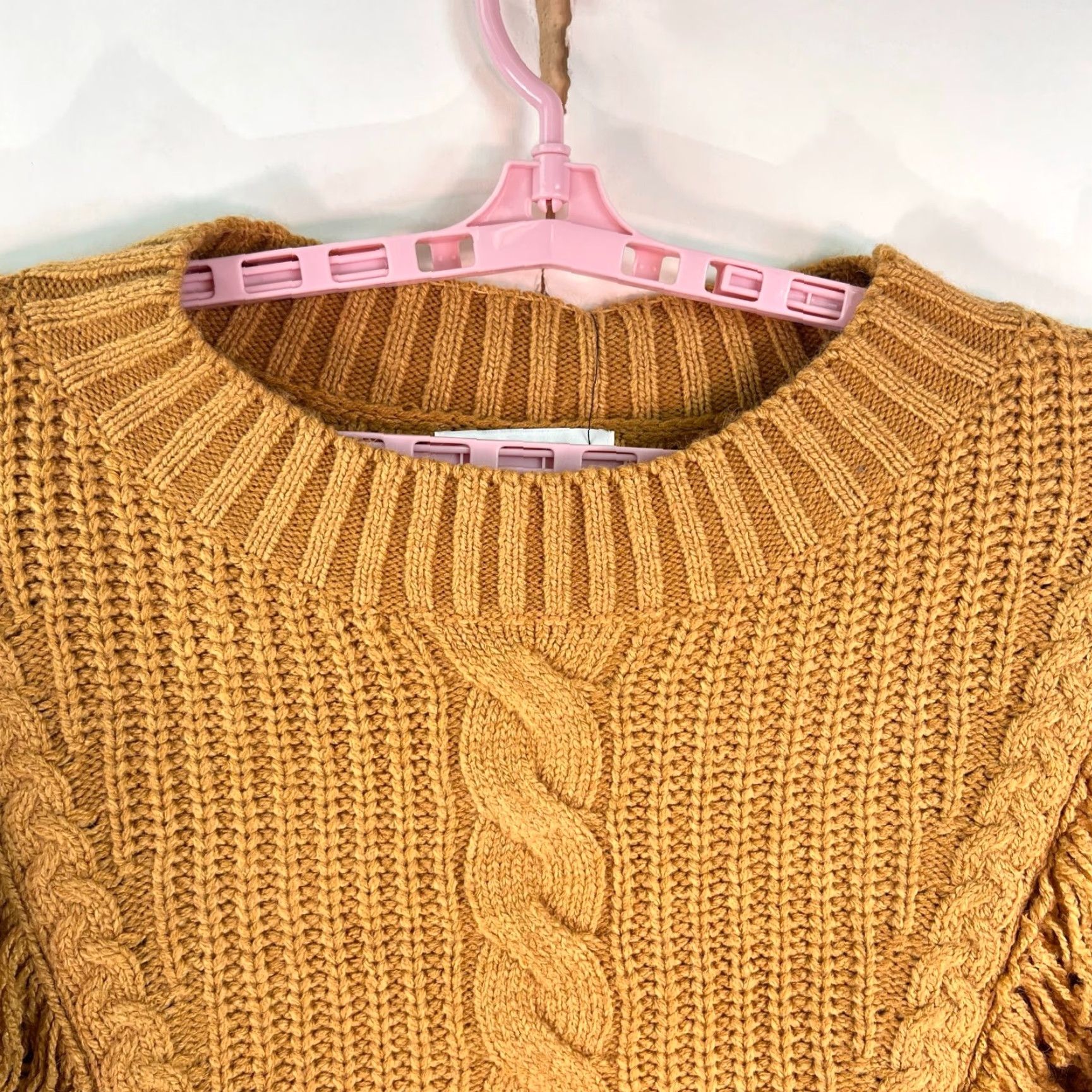 Vintage DO+BE Cropped Crew Neck Sweater Womens Size L Brown Fringe Long Sleeve Cable-Knit Pullover Size L / US 10 / IT 46 - 3 Thumbnail