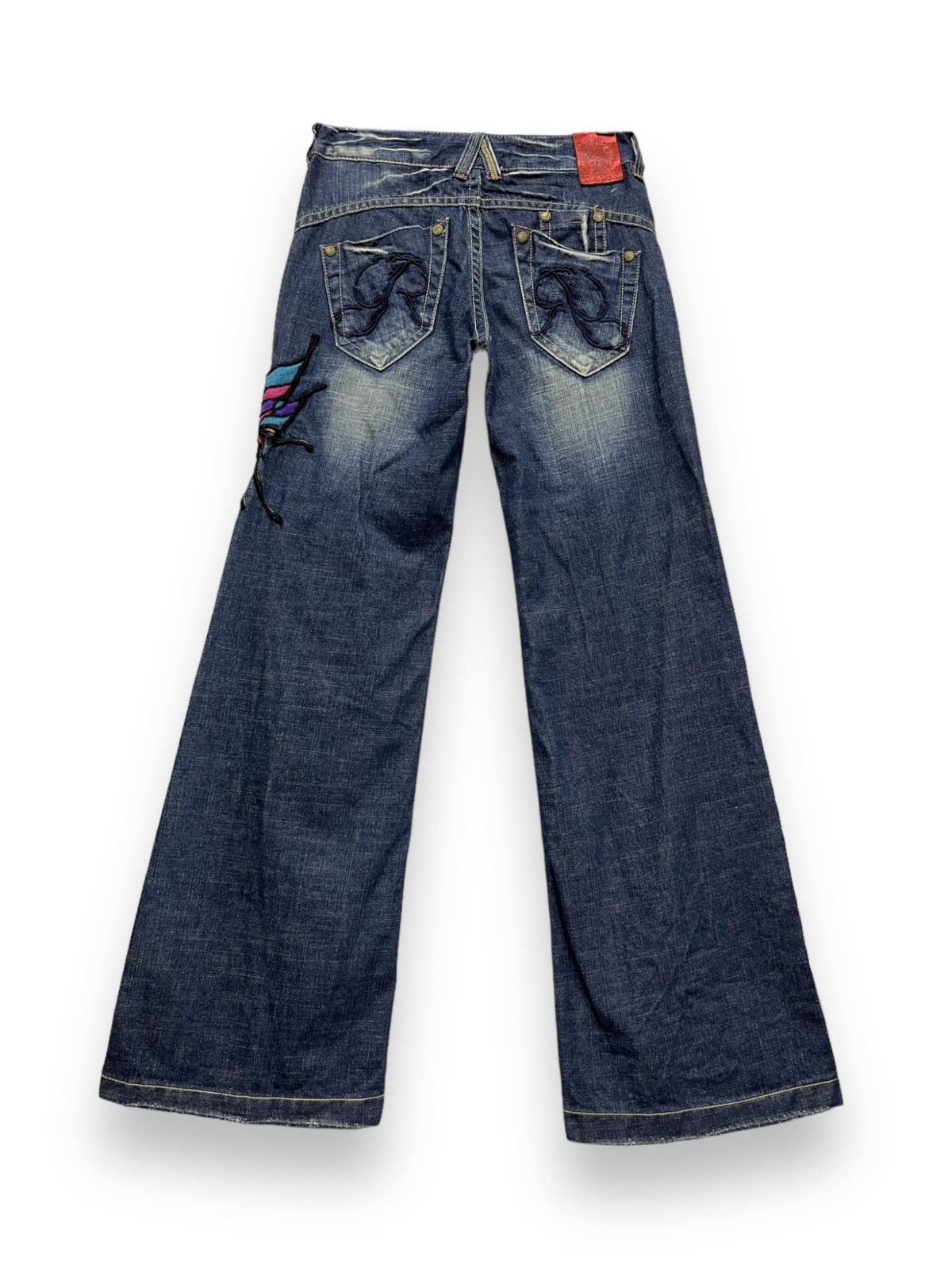 Arts & Science FYE TATTOO🔥RED PEPPER Butterfly Embroidery Wide Flare Denim Size 29" - 6 Thumbnail