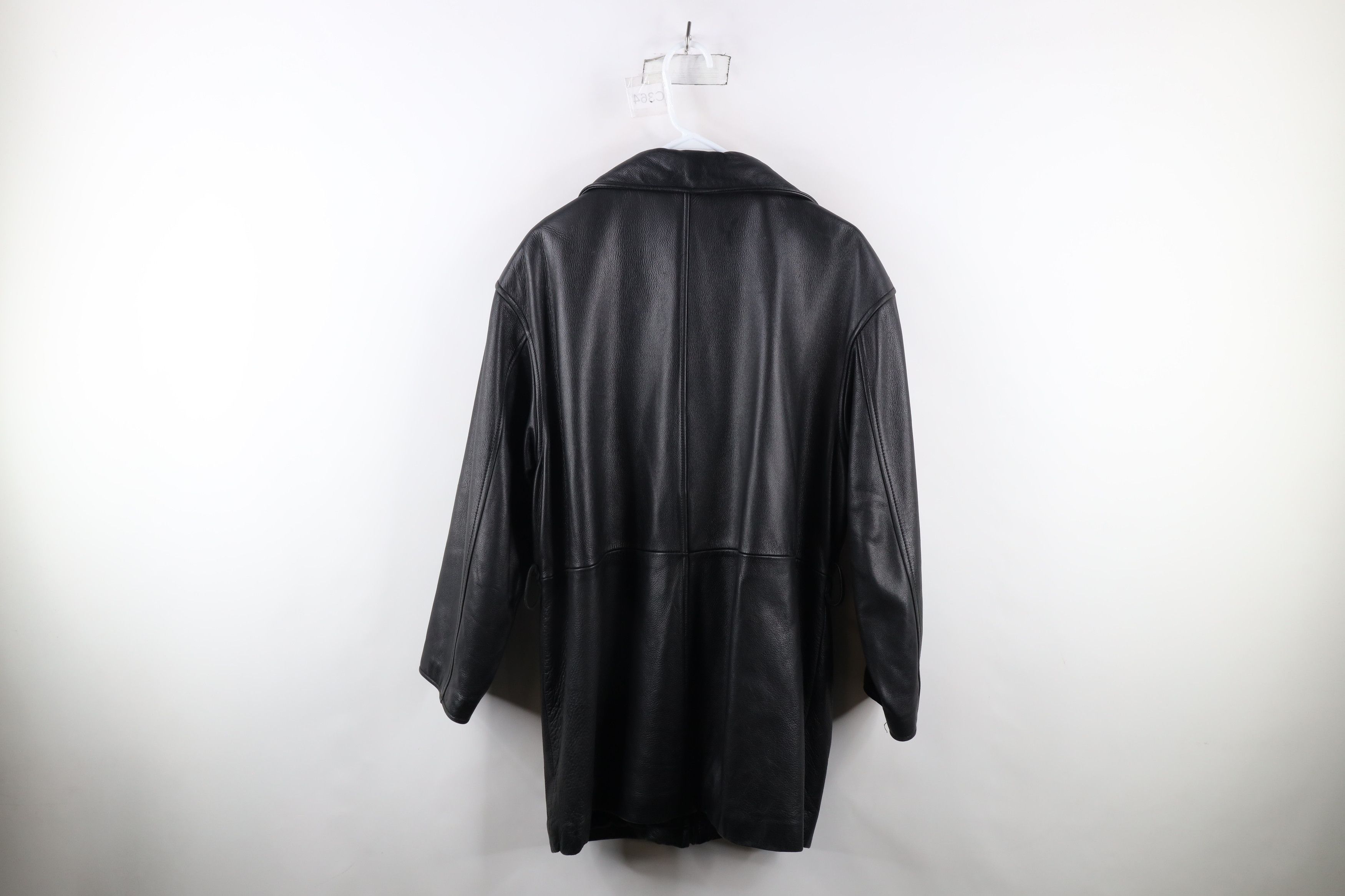 Vintage Vintage 90s Pelle Full Zip Leather Parka Jacket Coat Black Size US L / EU 52-54 / 3 - 14 Thumbnail