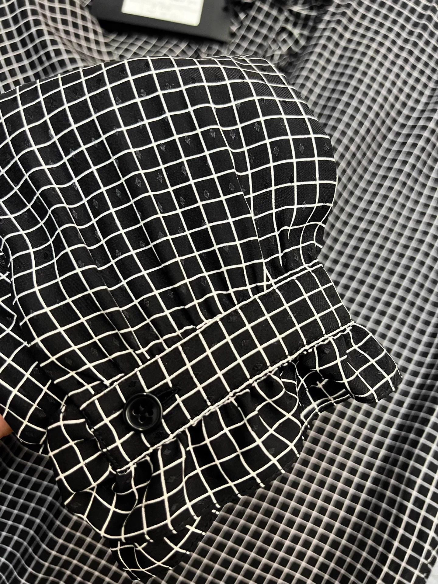 SLP diamond-patterned, checkered silk shirt,