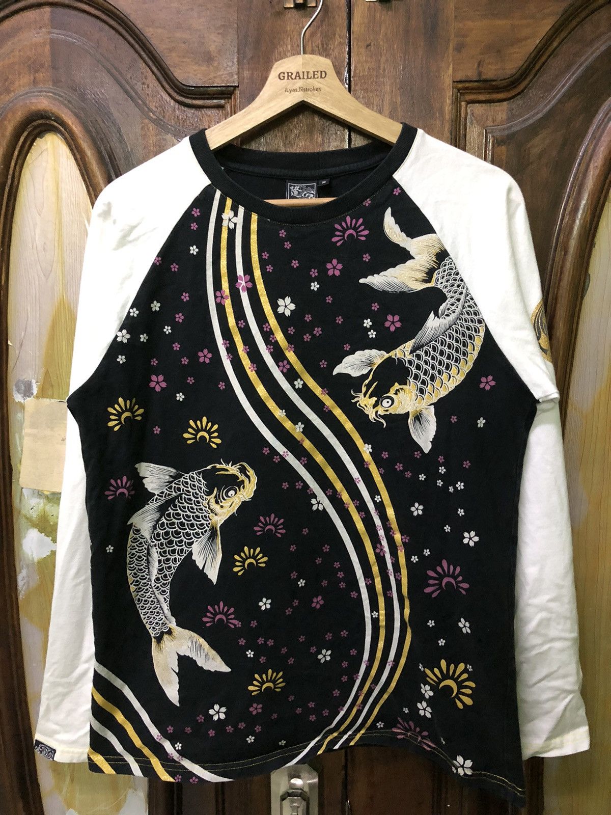 Vintage Sukajan Fish Koi No Wave No Life Long Sleeve Tee