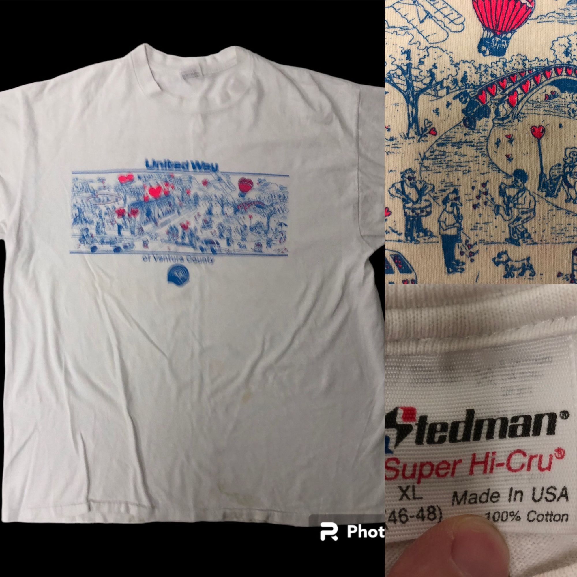 90's Stedman White Neon Pink UNITED WAY Ventura Fair T Shirt