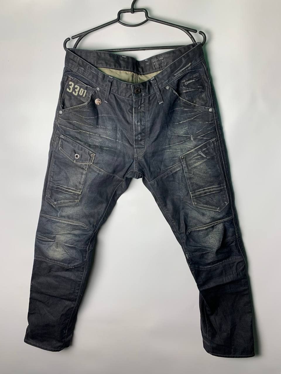 image of Streetwear Avantgarde Y2K G Star Raw Cargo Pants in Dark Blue, Men's (Size 34)