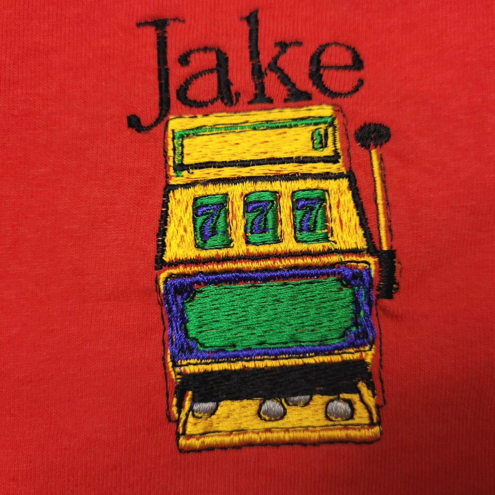 Gildan Gildan Shirt Adult Large Red Crew Neck Short Sleeve Embroidered Jake Casino Slot Machine T-Shirt Size US L / EU 52-54 / 3 - 3 Thumbnail