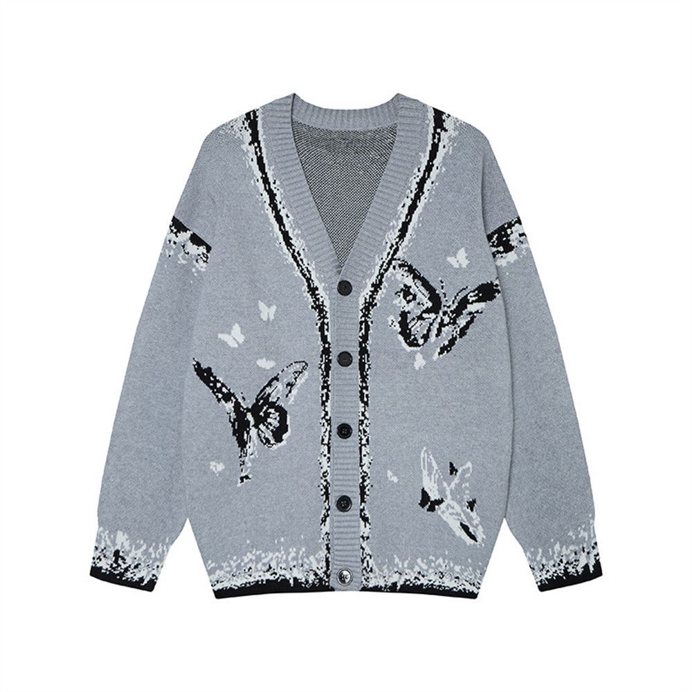 Vintage Loose casual men's street butterfly V-neck knitted cardigan Size US M / EU 48-50 / 2 - 1 Thumbnail