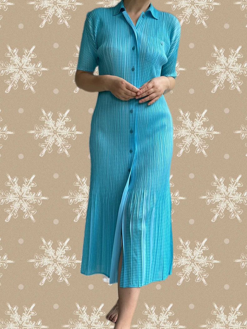 Issey Miyake Issey Miyake Sky blue short-sleeved dress Size L / US 10 / IT 46 - 2 Thumbnail