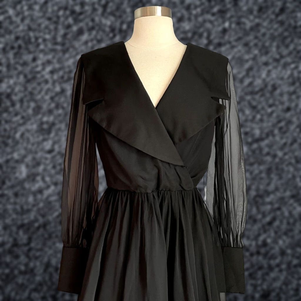 Vintage VINTAGE Coco of California Black Chiffon Dress Cocktail Party 1970s M Black Dress Party Coco of California Womens Size M / US 6-8 / IT 42-44 - 1 Thumbnail