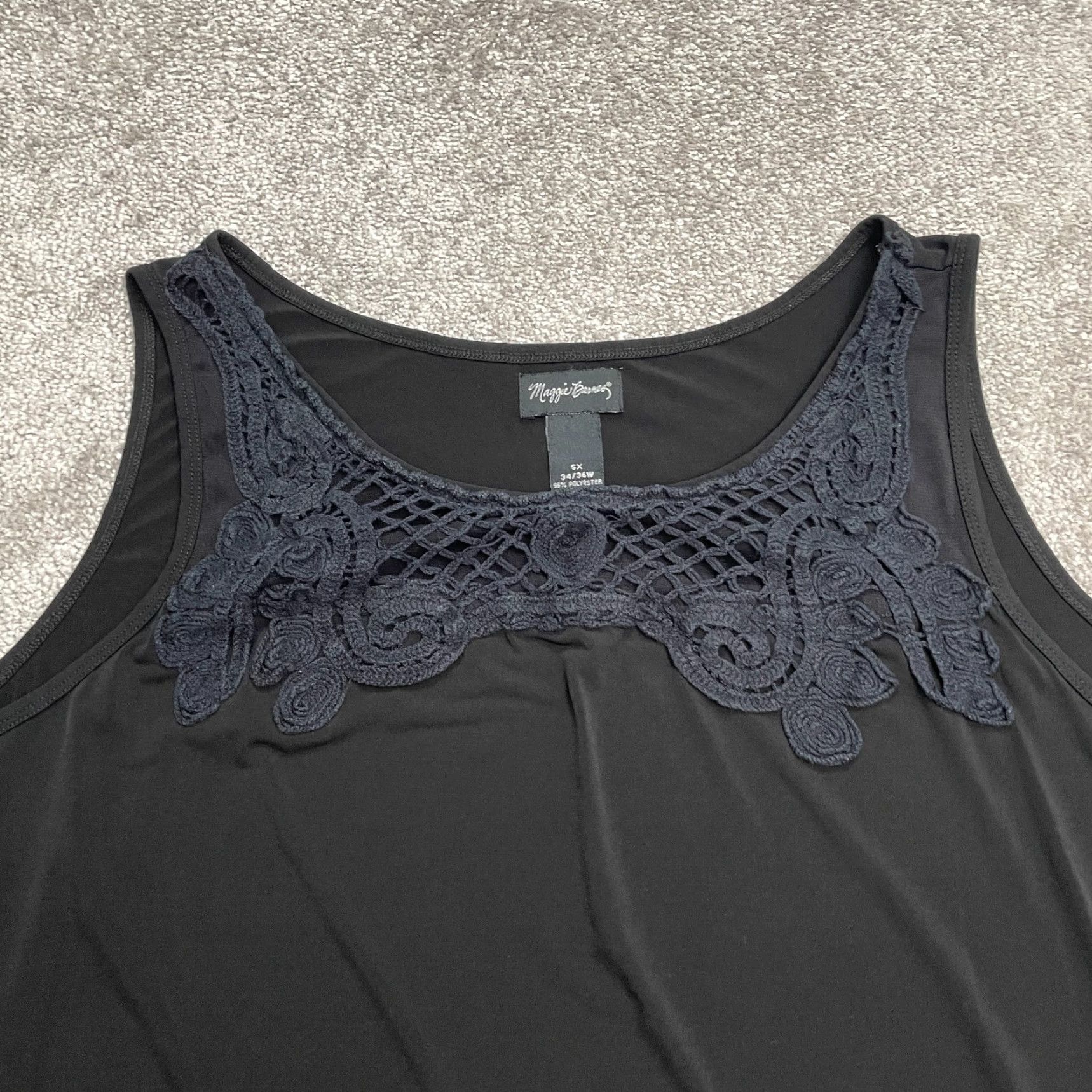 Vintage Maggie Barnes Embroidered Tank Top Womens 5X Black Knit Stretch Casual Sleeveless Strappy Sleeve Size XXL / US 16-18 / IT 52-54 - 2 Thumbnail