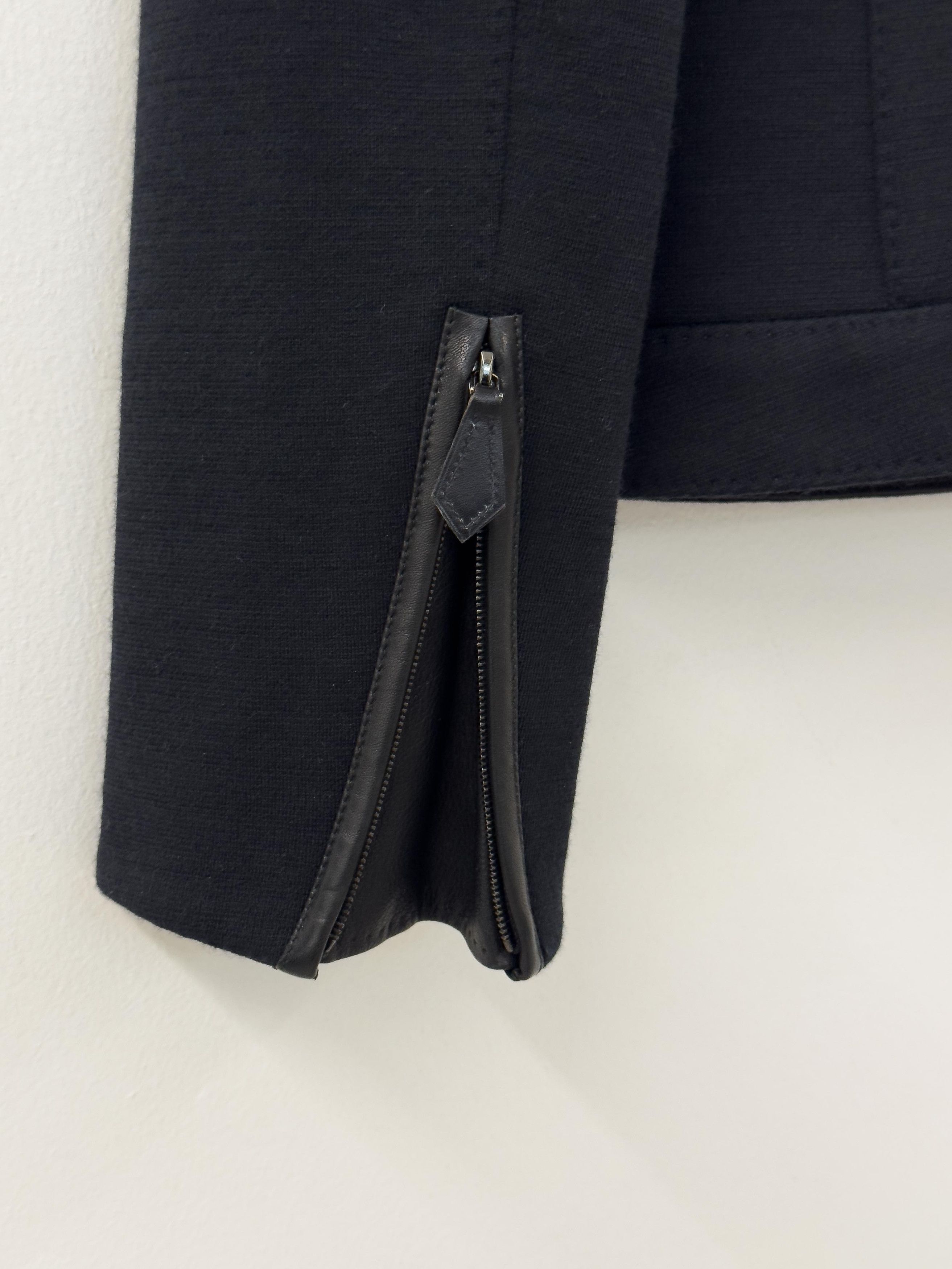 Hermes HERMÈS Wool & Leather Jacket with Silk Lining Size XS / US 0-2 / IT 36-38 - 7 Thumbnail