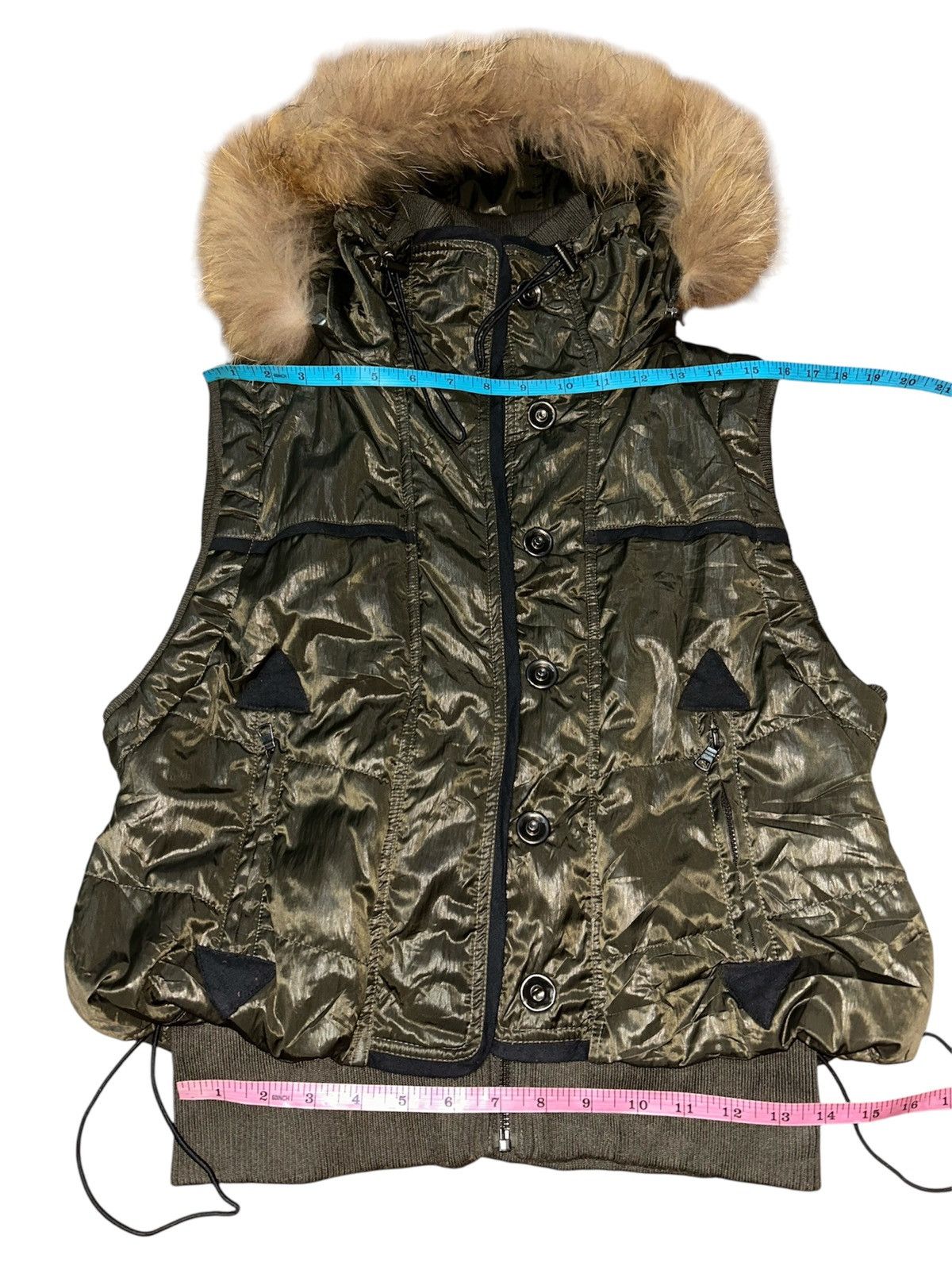 20471120 Blue Jam Shiny Puffer Vest Faux Fur Trimmed Hood Size S / US 4 / IT 40 - 18 Thumbnail