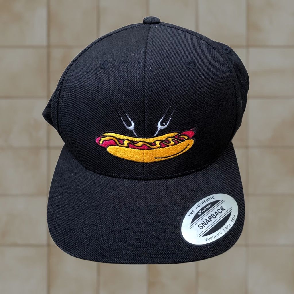 Vintage YUPOONG Hot Dog BBQ Snapback Hat Men's One Size Summer Cap Wool Blend Black Size ONE SIZE - 1 Thumbnail