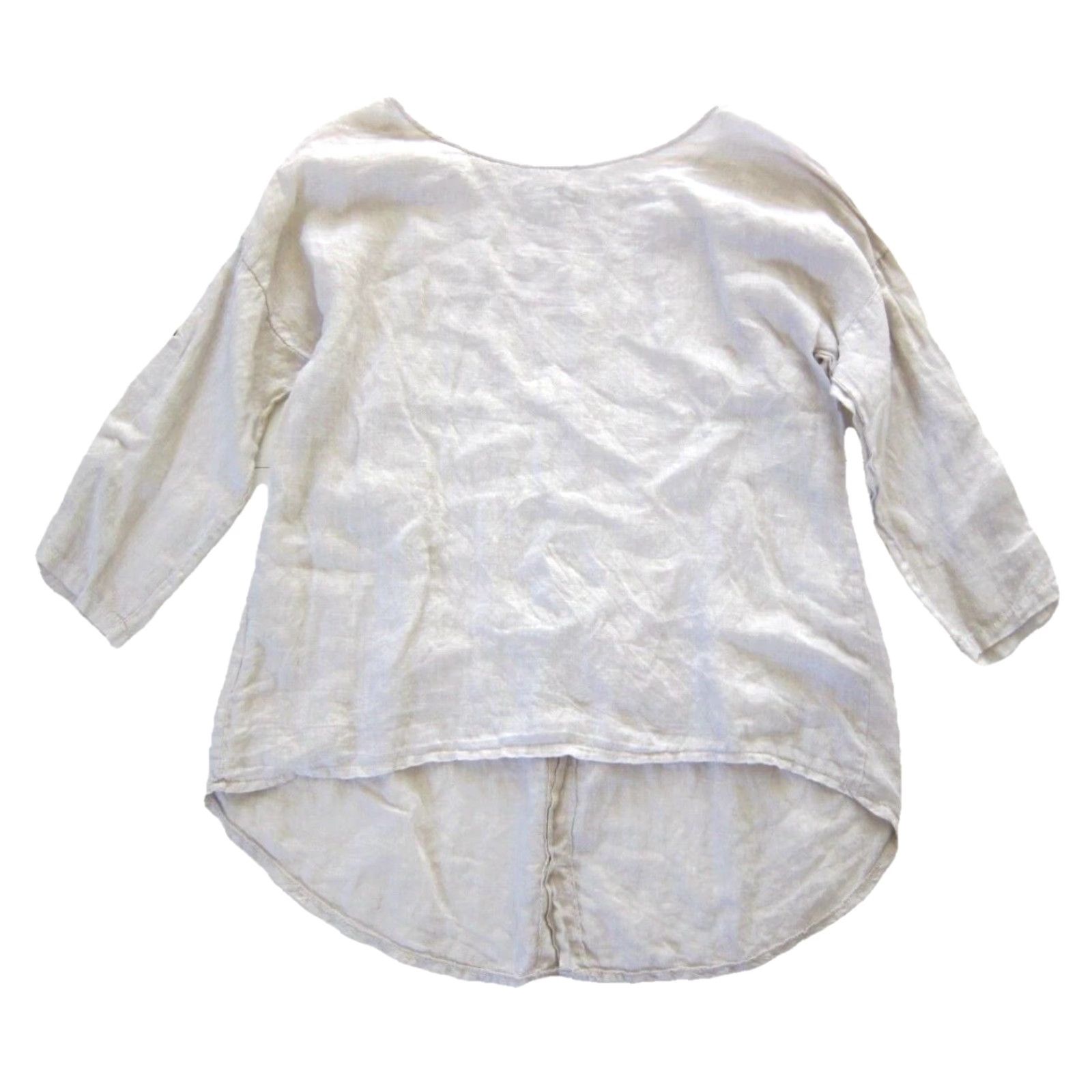 Vintage Terzo Millenio Italy Ivory Cream Linen 3/4 Sleeve Round Neck Tunic Blouse Small Size S / US 4 / IT 40 - 2 Thumbnail