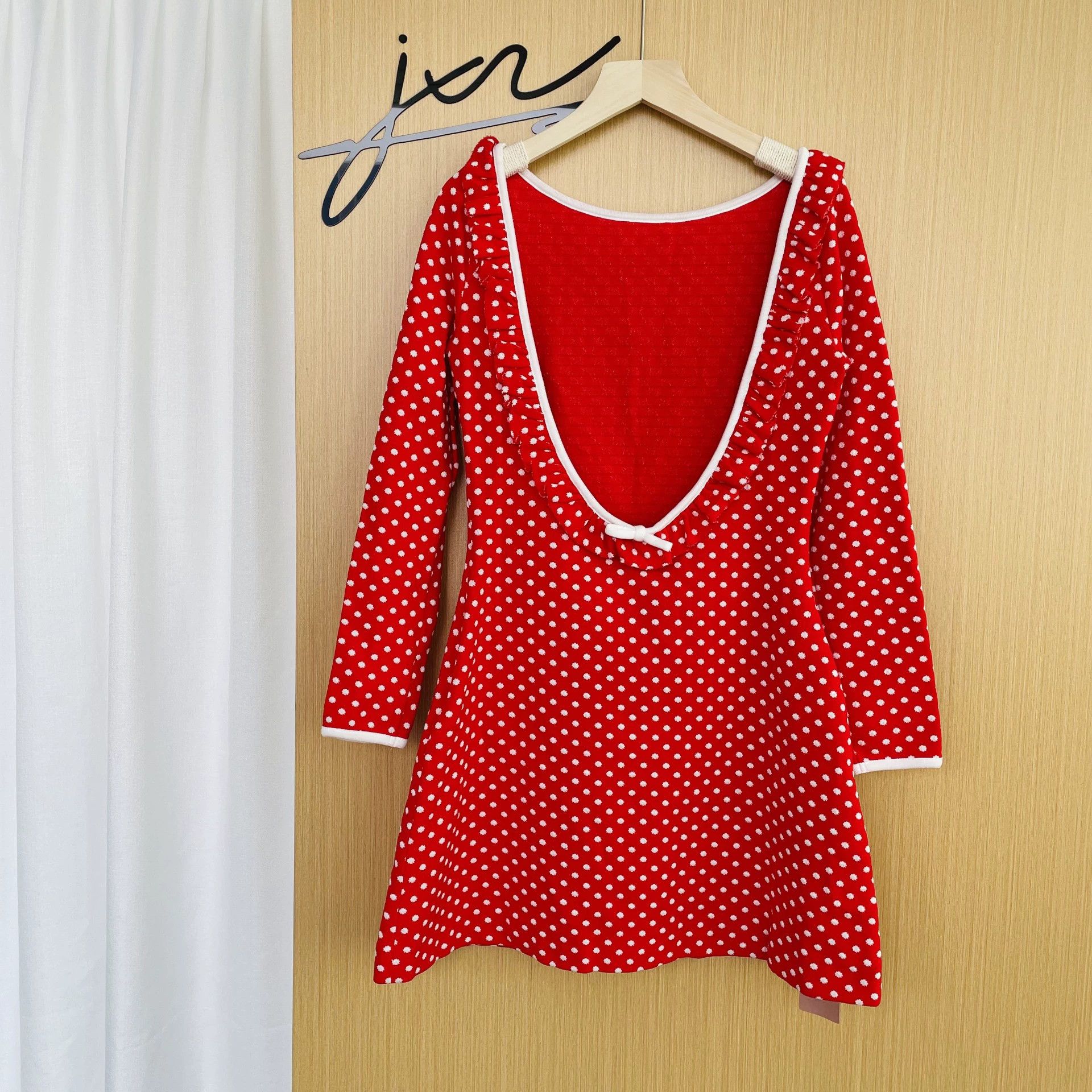 Miu Miu MIU MIU polka dot long sleeve A-line dress red M unused Size M / US 6-8 / IT 42-44 - 2 Thumbnail