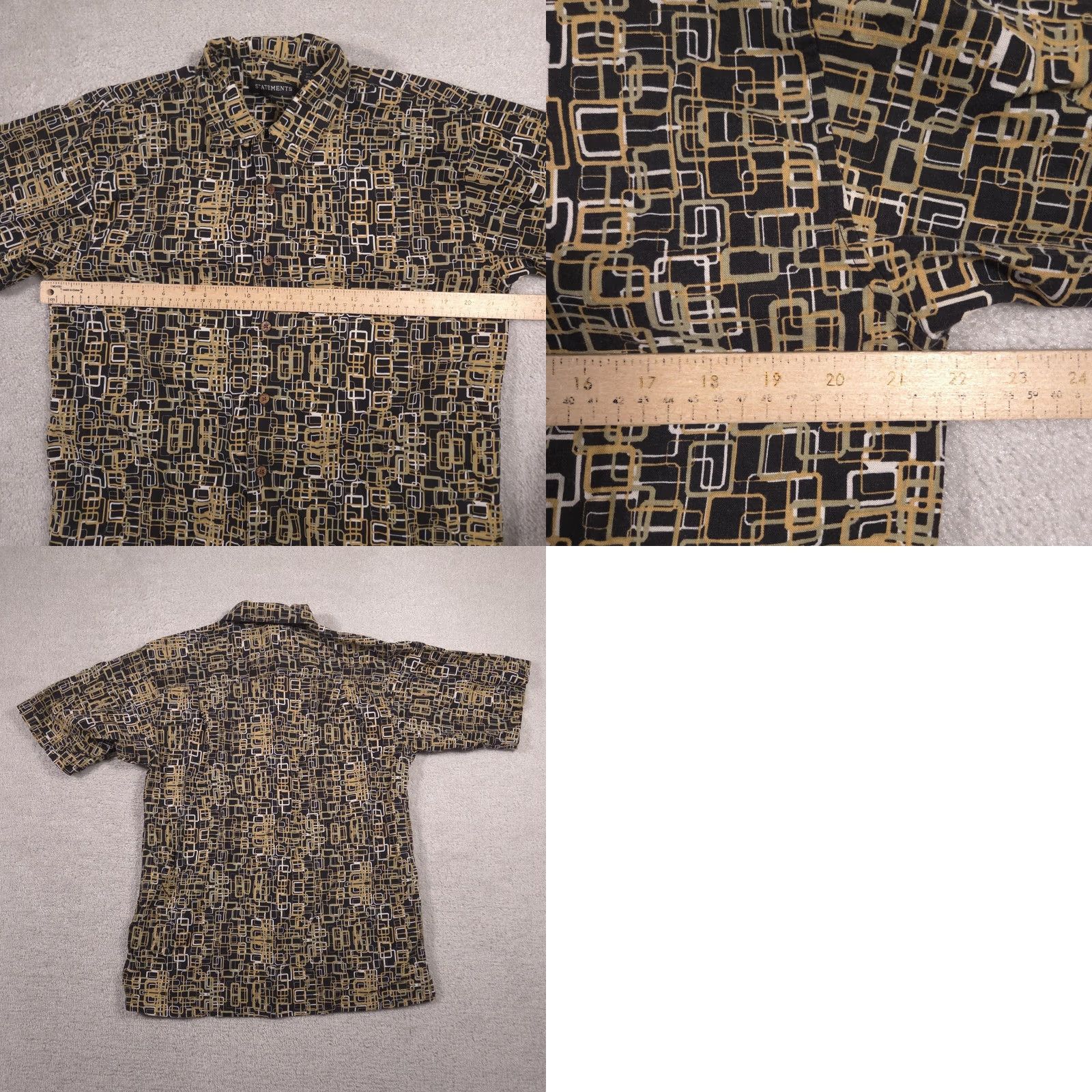 Vintage Statements Shirt Mens Medium Black Geometric Linen Button Front Short Sleeve Size US M / EU 48-50 / 2 - 8 Thumbnail