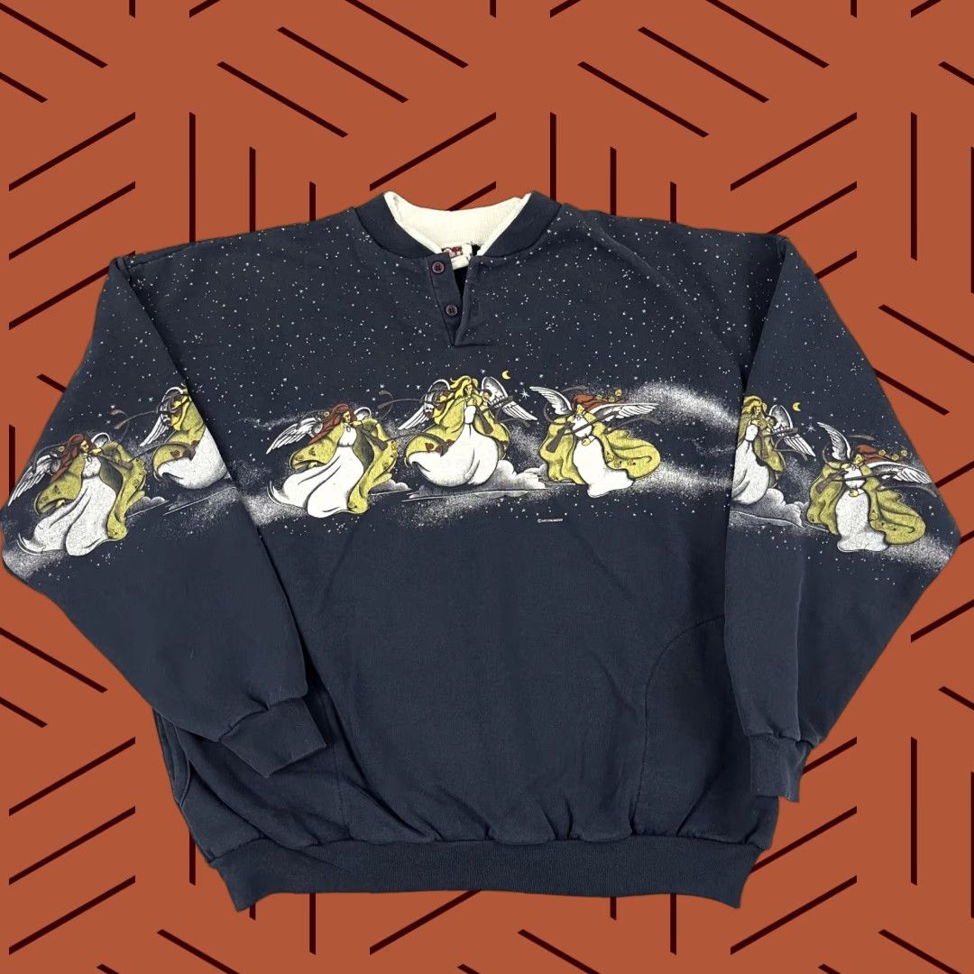 Vintage VTG Art Unlimited Sweatshirt Adult Women 2XL Angels Heaven All Over Wrap Grandma Size XXL / US 16-18 / IT 52-54 - 1 Thumbnail