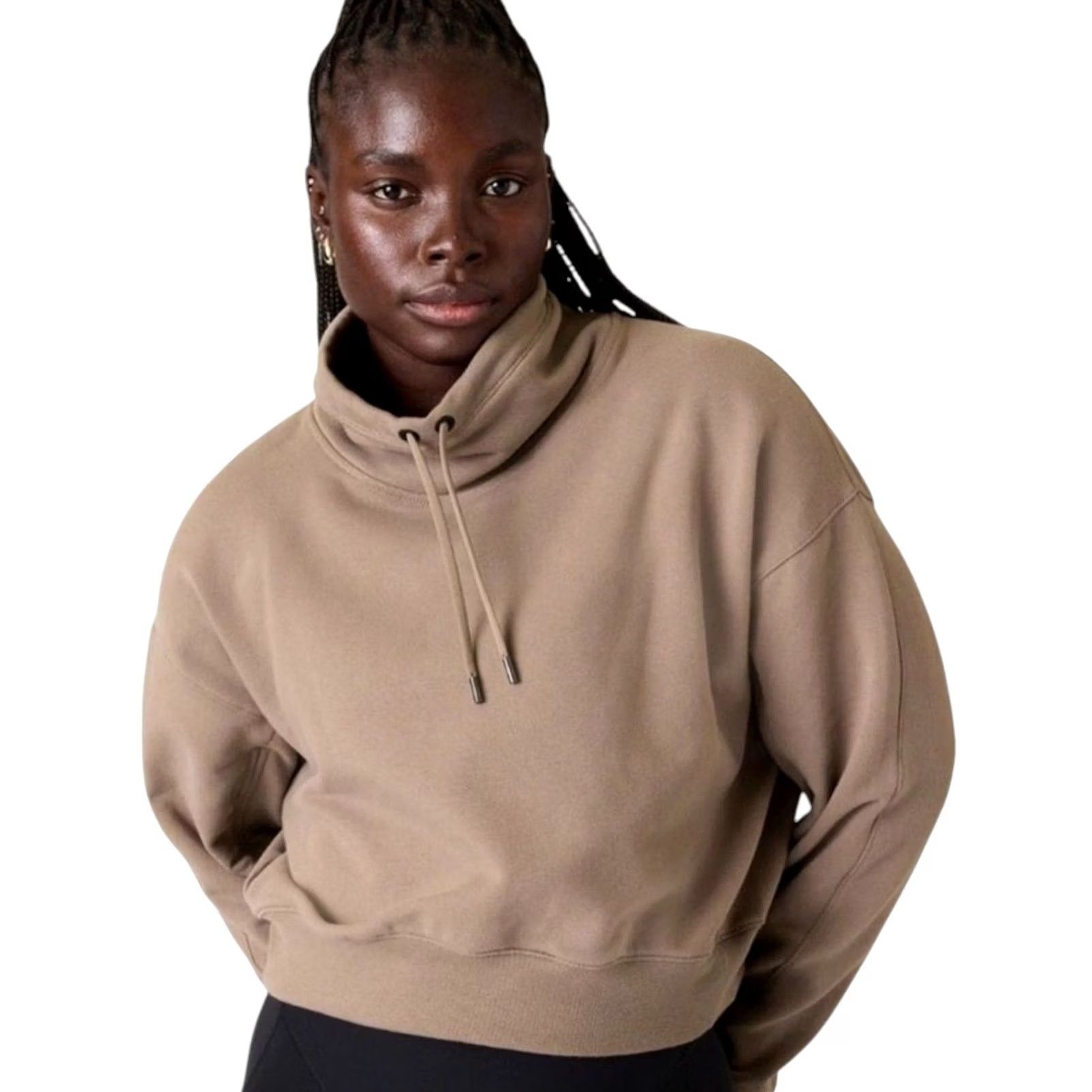 Athleta Athleta x Alicia Keys Tan Retroplush Revive Drawstring Pullover Hoodie Sweatshirt - L Women's Pullover Hoodie Tan Retroplush Brown L Women Size L / US 10 / IT 46 - 2 Thumbnail