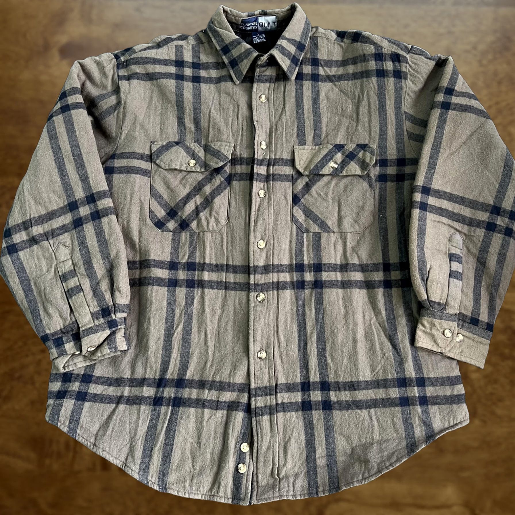 Vintage VINTAGE Flannel Country Quilt Shirt Jacket Mens Large Beige Plaid Quilted Lined 80% Cotton 20% Polyester Size US L / EU 52-54 / 3 - 1 Thumbnail