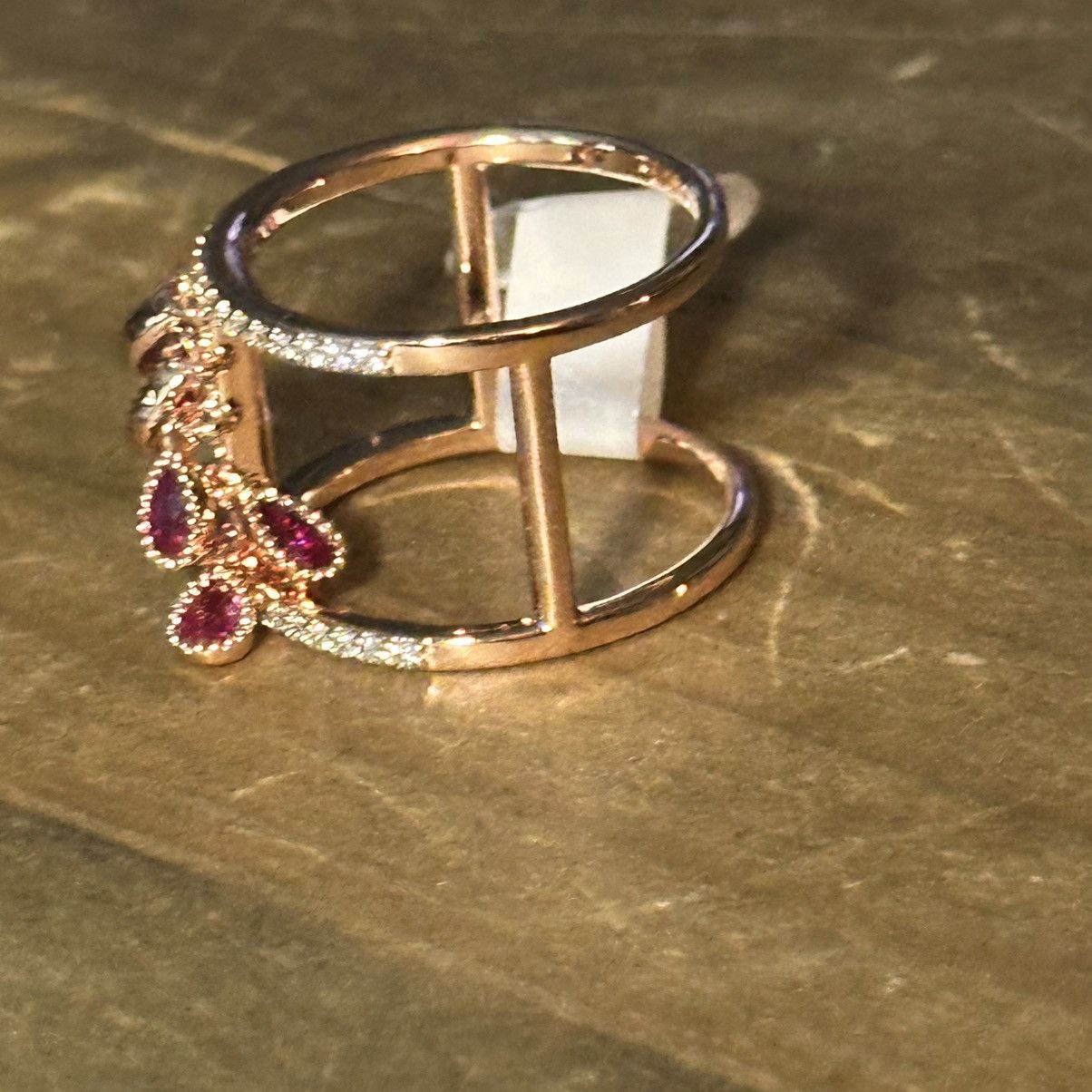 Bomb Party Bomb Party rose gold pink crystal dangles open ring Size ONE SIZE - 6 Thumbnail