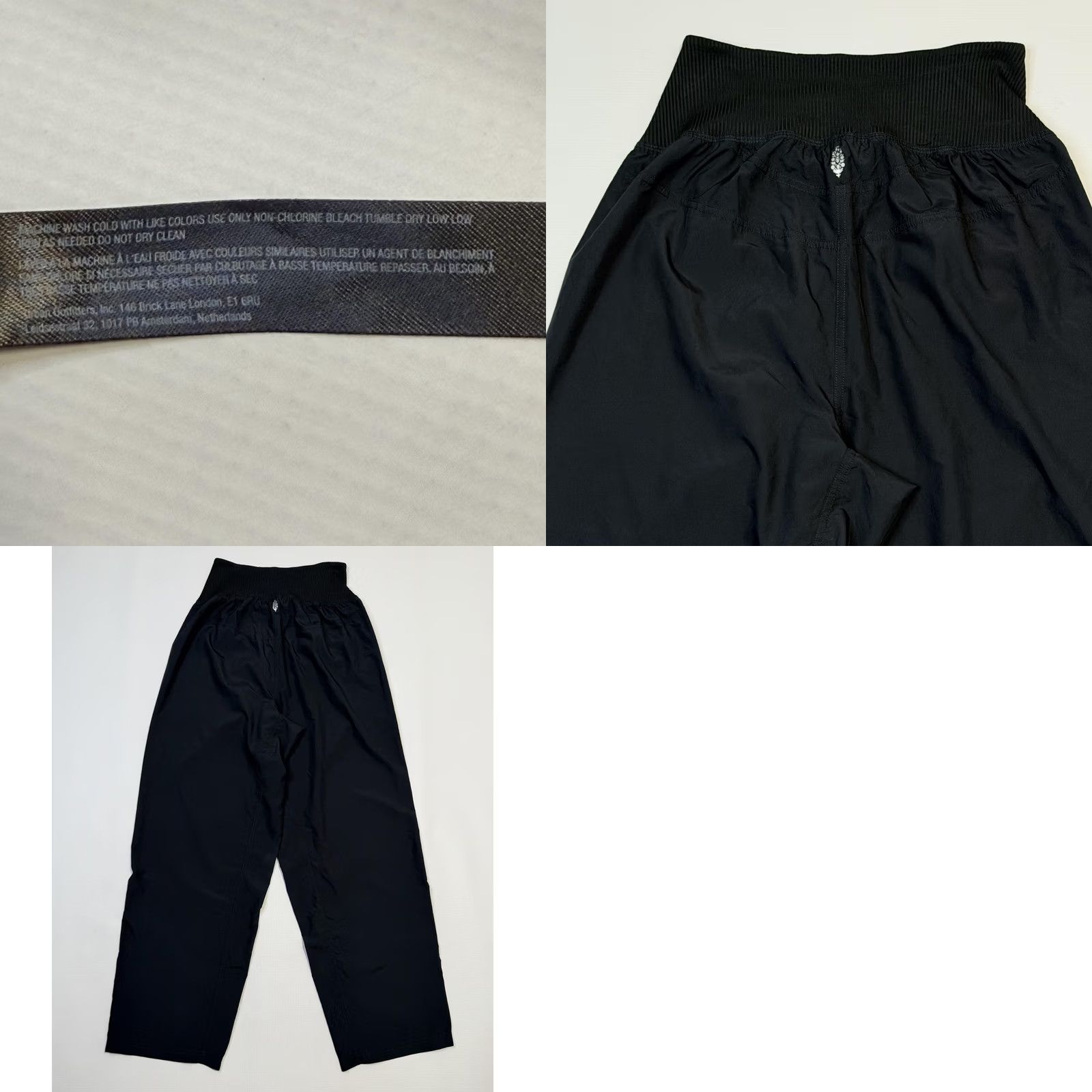 Vintage Free People Pants Womens Small Black High Waist Wide Leg Windbreaker Drawstring Size 28" / US 6 / IT 42 - 8 Thumbnail