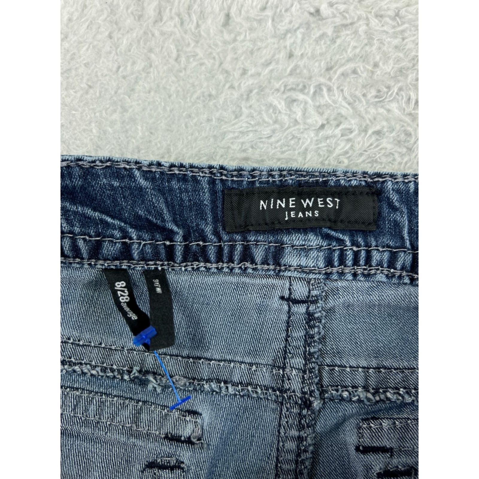 Nine West Nine West Jeans Womens 8 Blue Denim Straight Regular Mid Rise 5-Pocket Logo Embellished Bling-Detail Denim Pants Women's Jeans Size 30" / US 8 / IT 44 - 4 Thumbnail