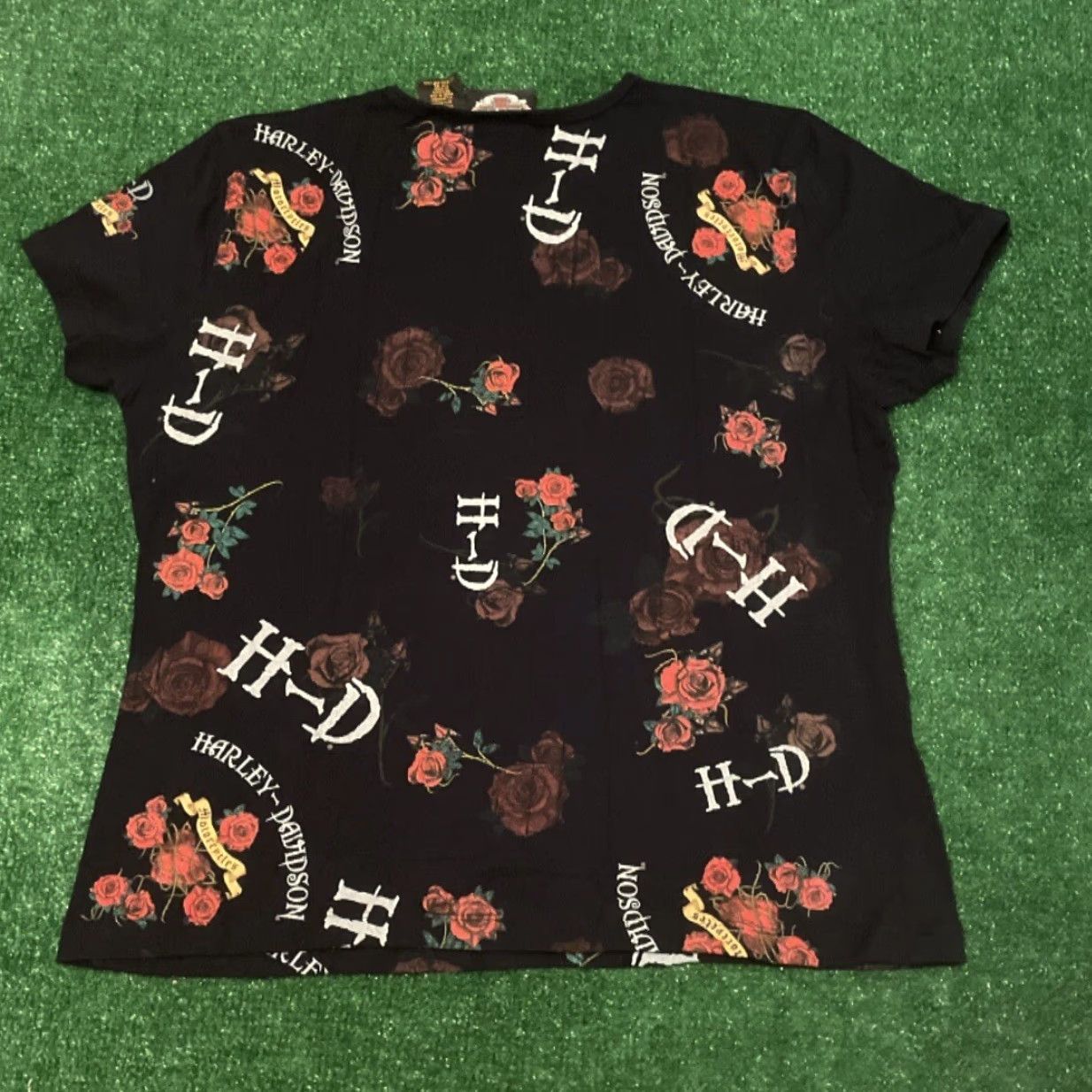 Harley Davidson VINTAGE Harley-Davidson Rose All Over Print Biker Shirt Womens XL 90s Y2k Grunge Motorcycle Black Shirt Size XL / US 12-14 / IT 48-50 - 2 Thumbnail