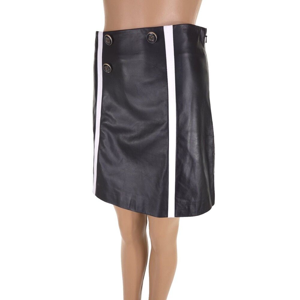 Sandro Sandro Gansia Button-Embellished Striped Leather Mini Skirt Size 28" / US 6 / IT 42 - 7 Thumbnail