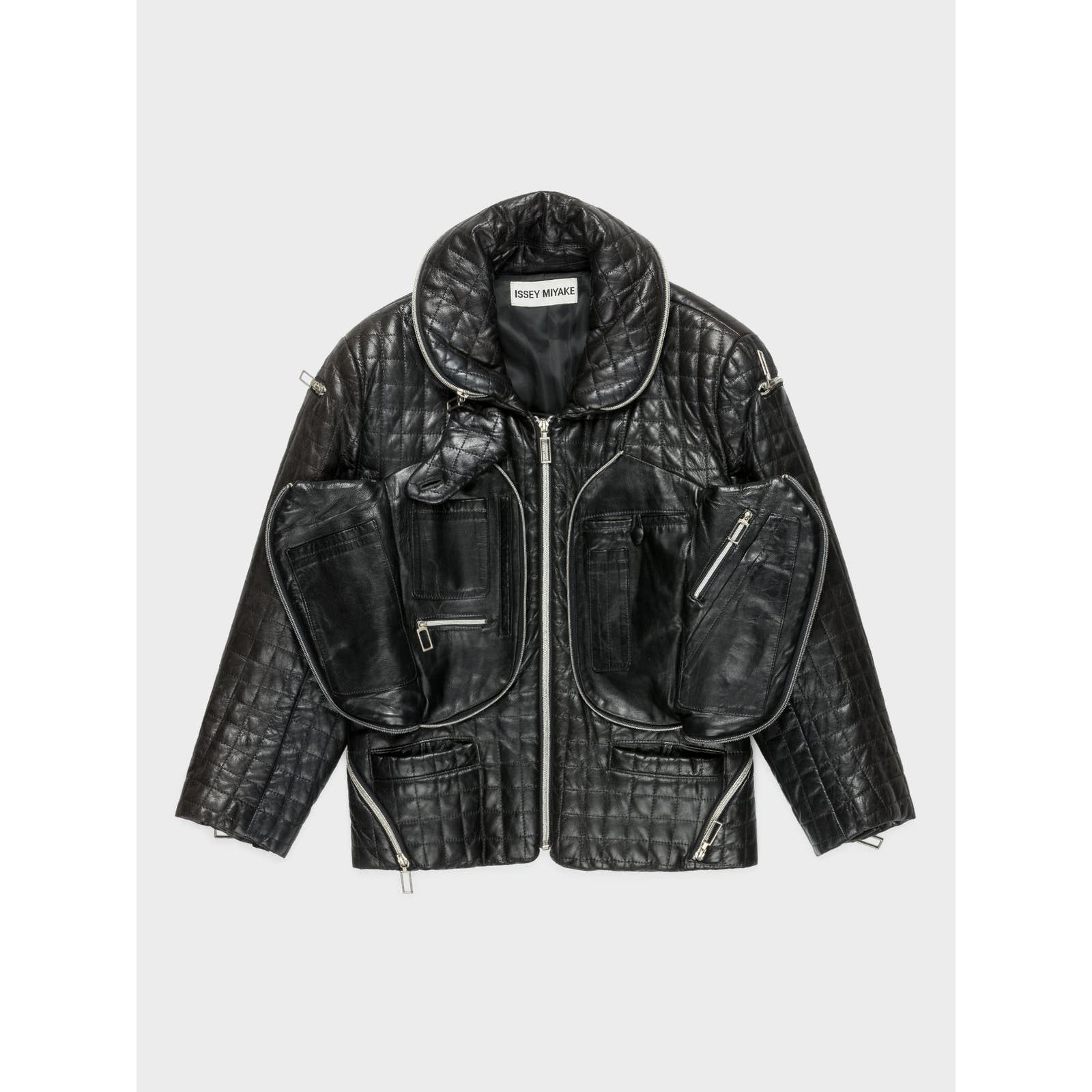 image of Issey Miyake 1991 Quilted Leather Zip Jacket in Black, Men's (Size Small)