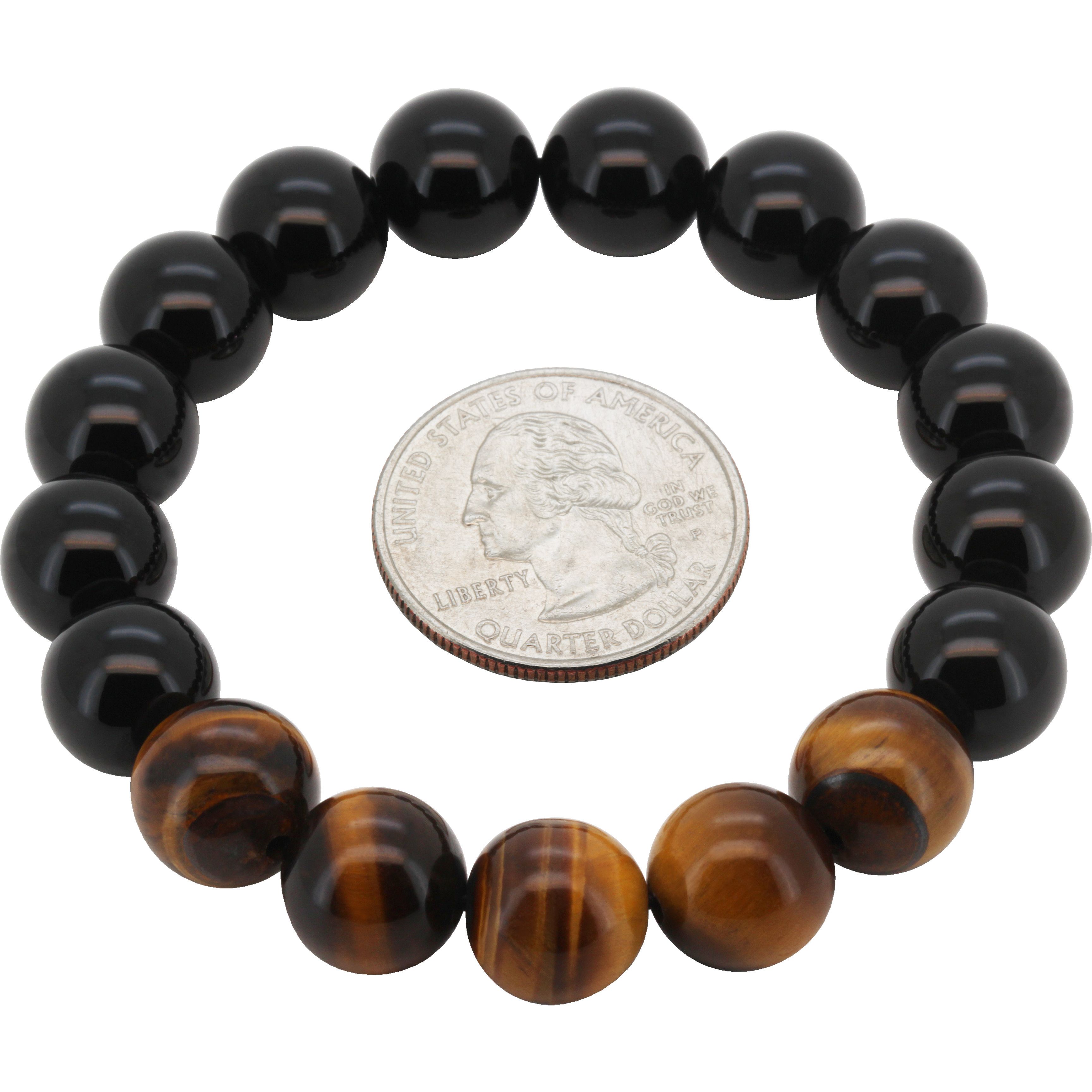 Other 12mm Obsidian Tiger Eye Gemstone Beaded Stretch Bracelet 7" Size ONE SIZE - 1 Preview