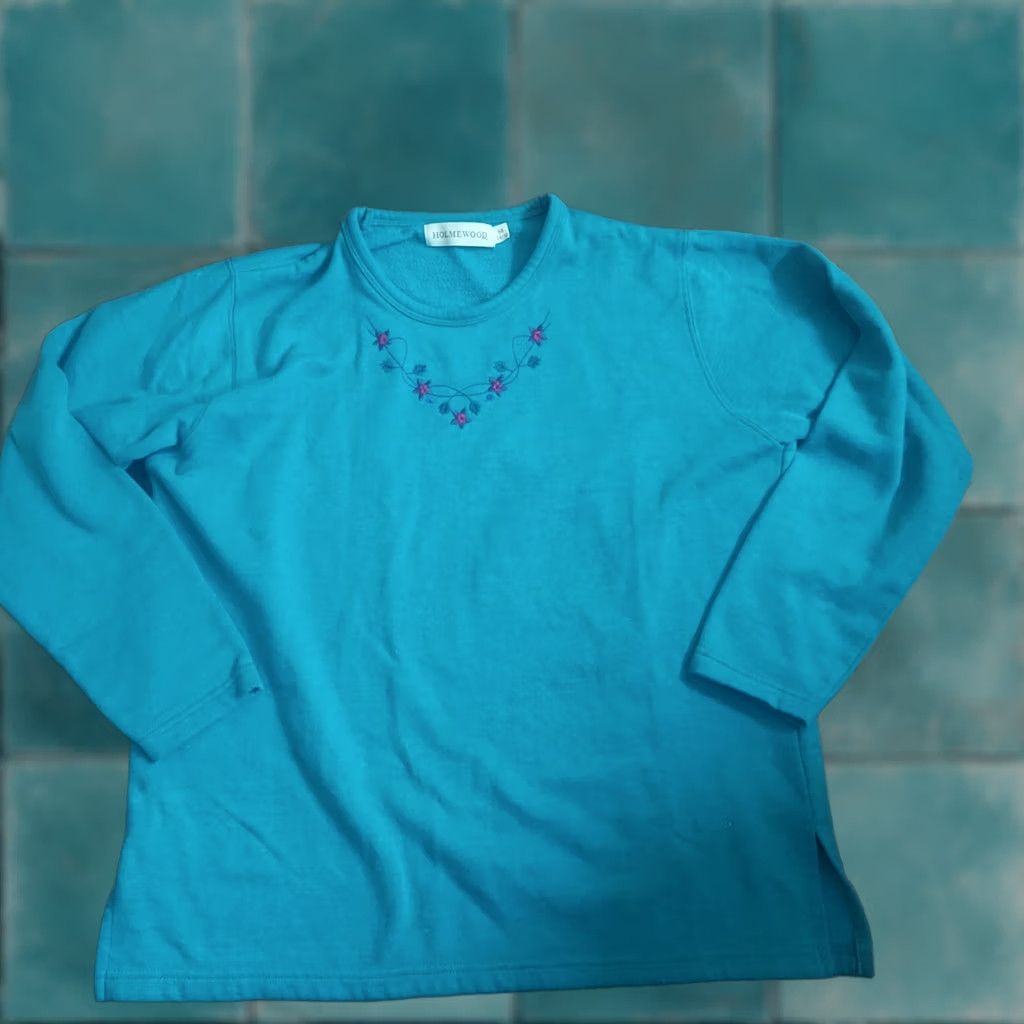 Vintage Holmewood Women's Turquoise Blue Plant Star Print Pullover Sweater Size M 14/16 Sleeve Long Crew Neck Stars Pullover Women M & M Size M / US 6-8 / IT 42-44 - 1 Thumbnail