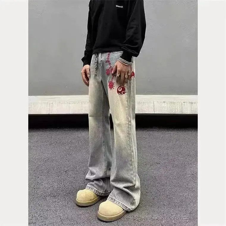 Japanese Brand Vintage Yellow Clay Red Embroidered Meteor Hammer Jeans Size US 32 / EU 48 - 2 Thumbnail
