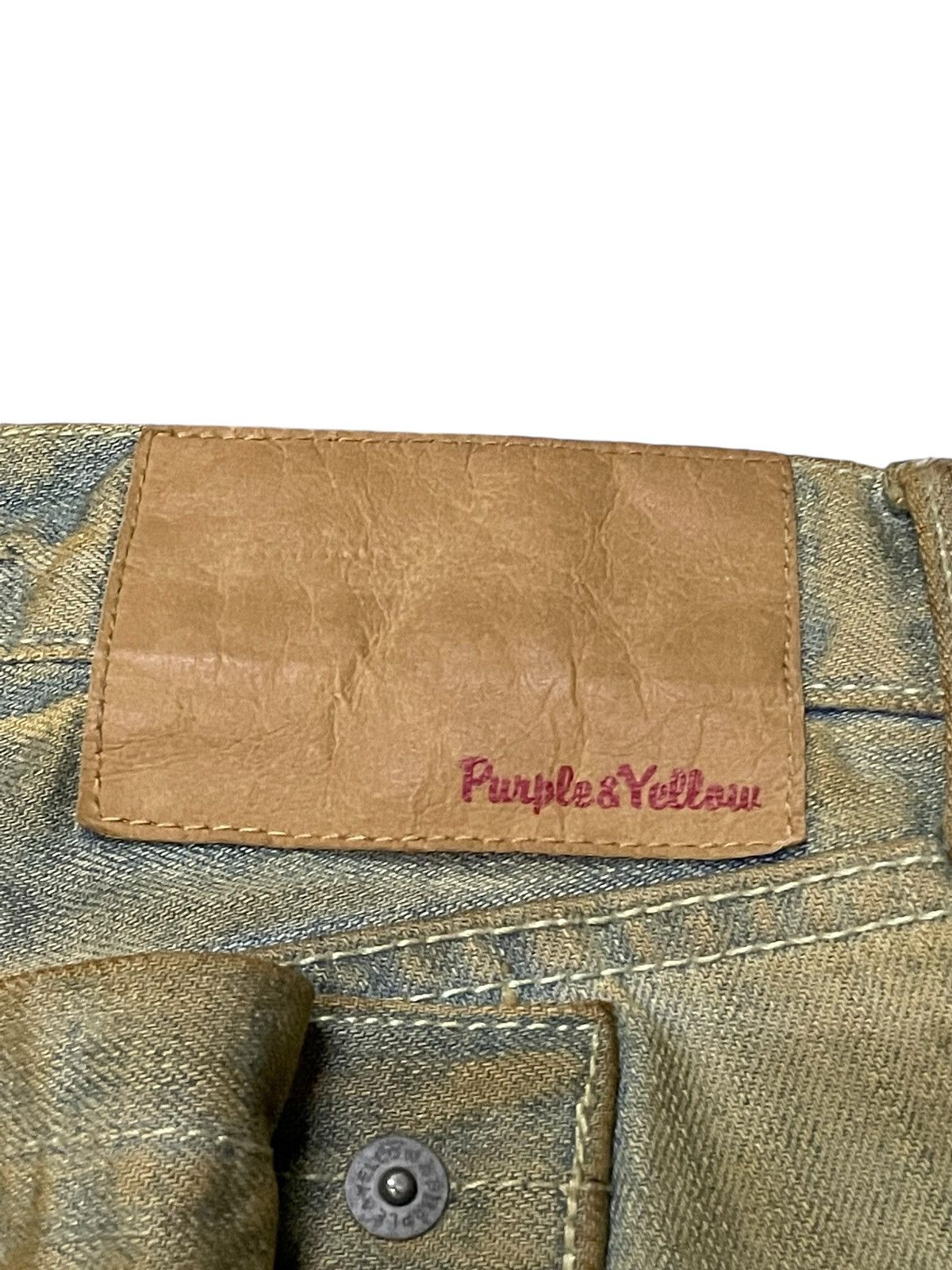Japanese Brand × Le Grande Bleu (L.G.B.) × Purple Purple & Yellow Pierced Studded Double Knee Muddy Jeans Size US 30 / EU 46 - 19 Thumbnail