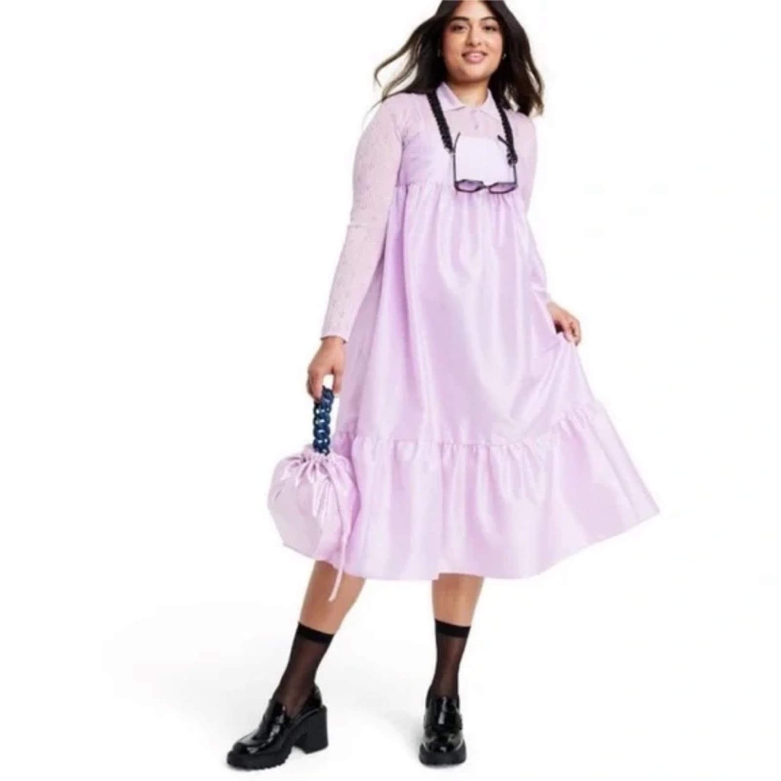 image of New Kika Vargas X Target Textured Empire Waist Midi Dress in Purple, Women's (Size Medium)