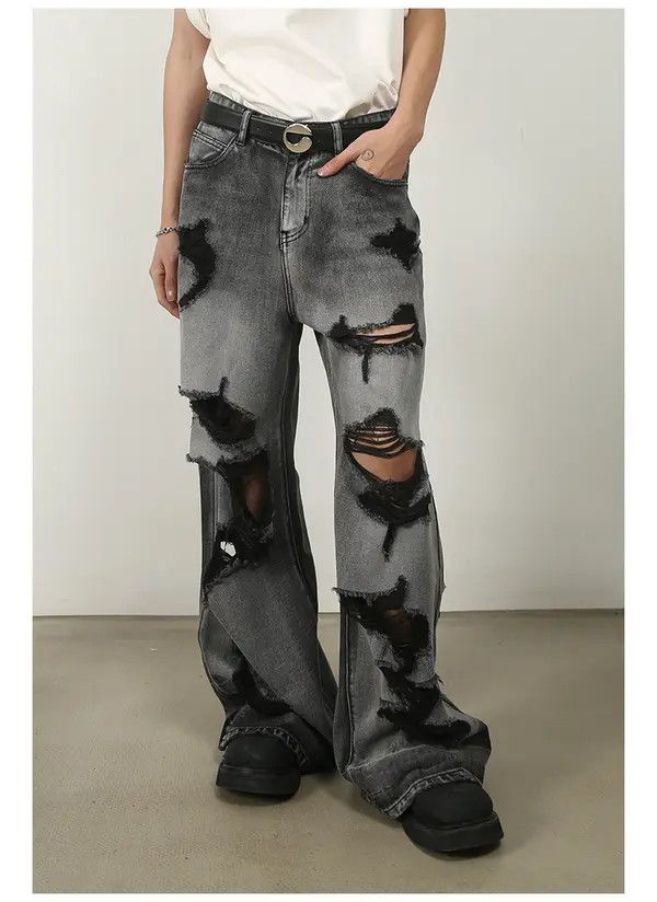 Japanese Brand Washed distressed straight loose wide-leg ripped jeans Size US 32 / EU 48 - 3 Thumbnail