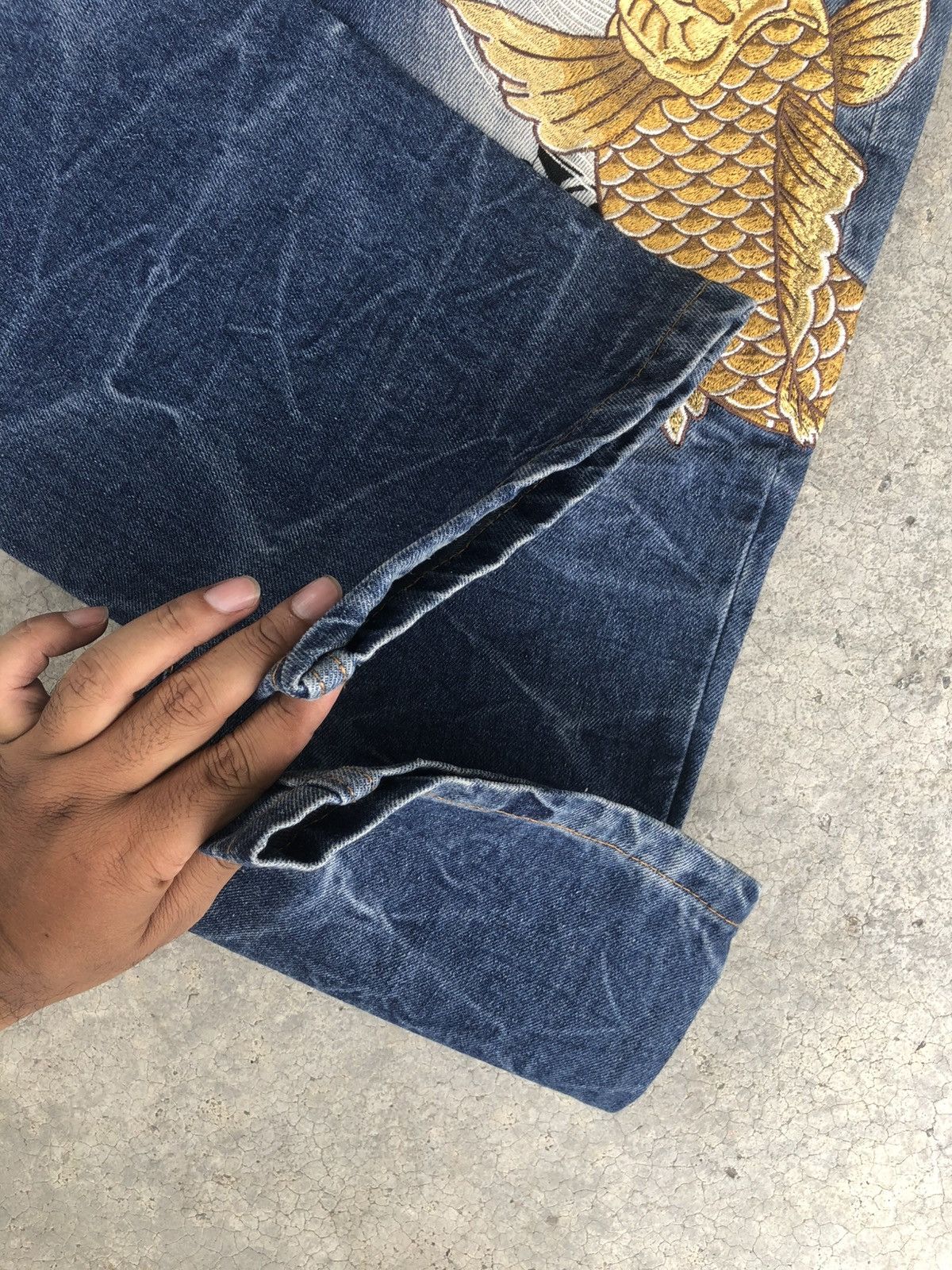 Japanese Brand Fugutaiten Embroidered Jeans Distressed Jeans Size US 33 - 13 Thumbnail
