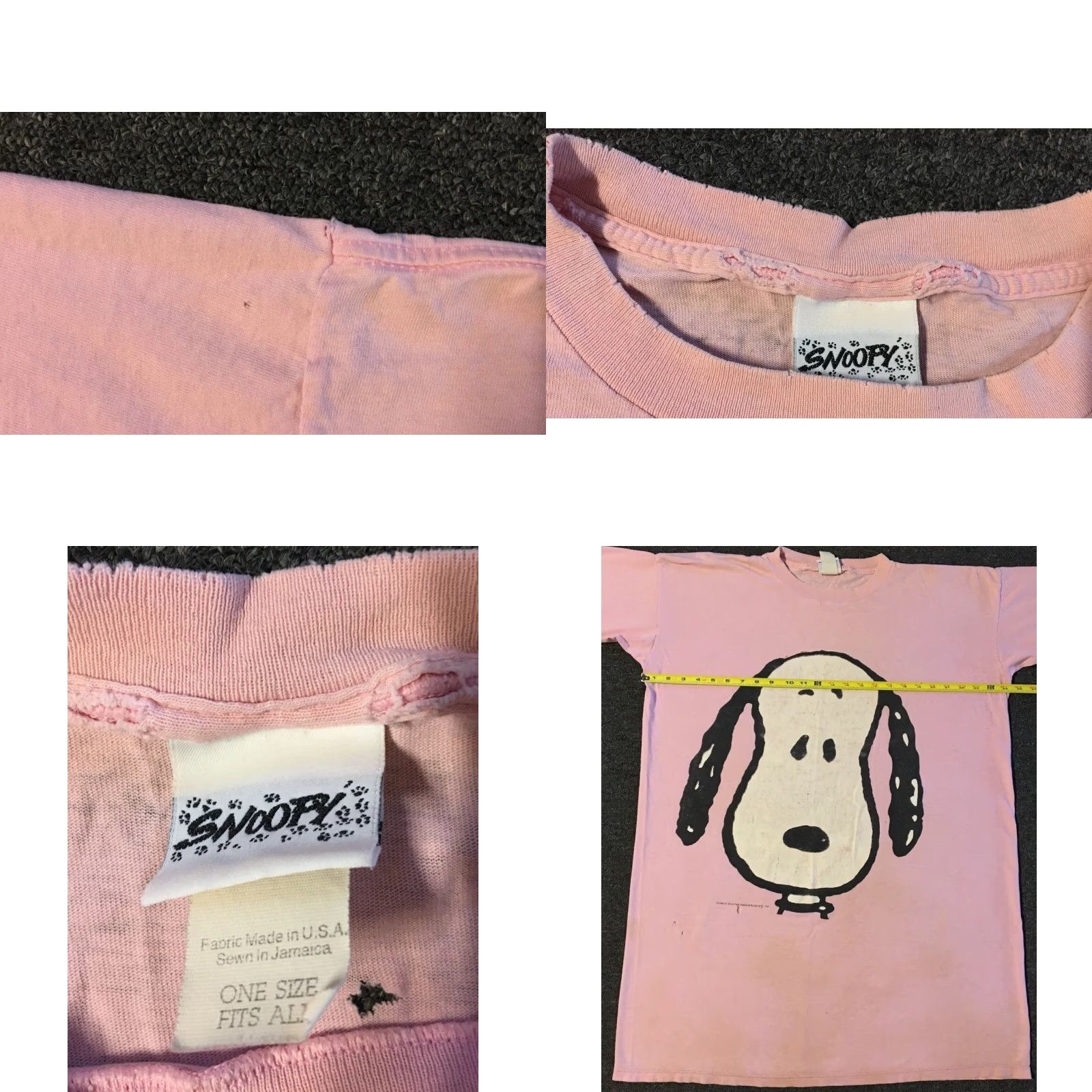 Peanuts VINTAGE Snoopy 90s Faded Distressed Big Face Sleeping Shirt Peanuts Cartoon Funny TV Shirt Unisex Adults Pink One Size Short Sleeve Char​​lie Brown Size US M / EU 48-50 / 2 - 11 Thumbnail