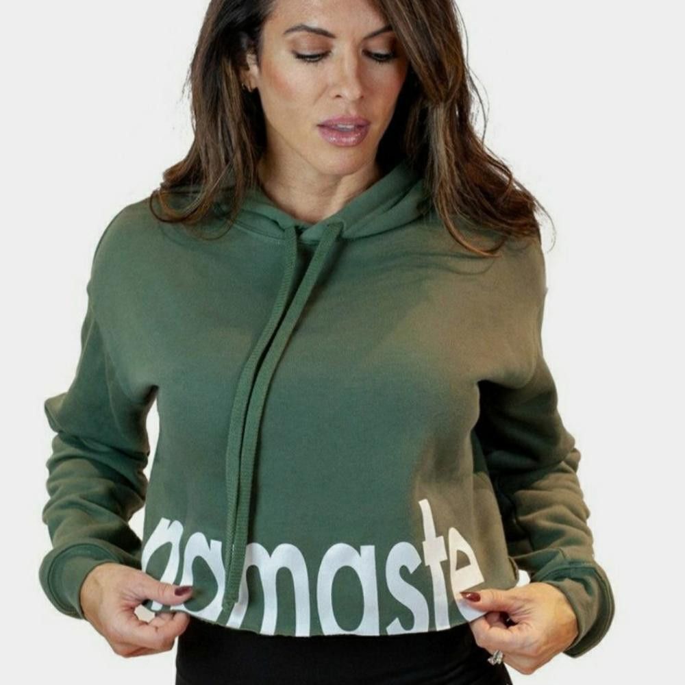 Military Green Cropped BQA Namaste Hoodie