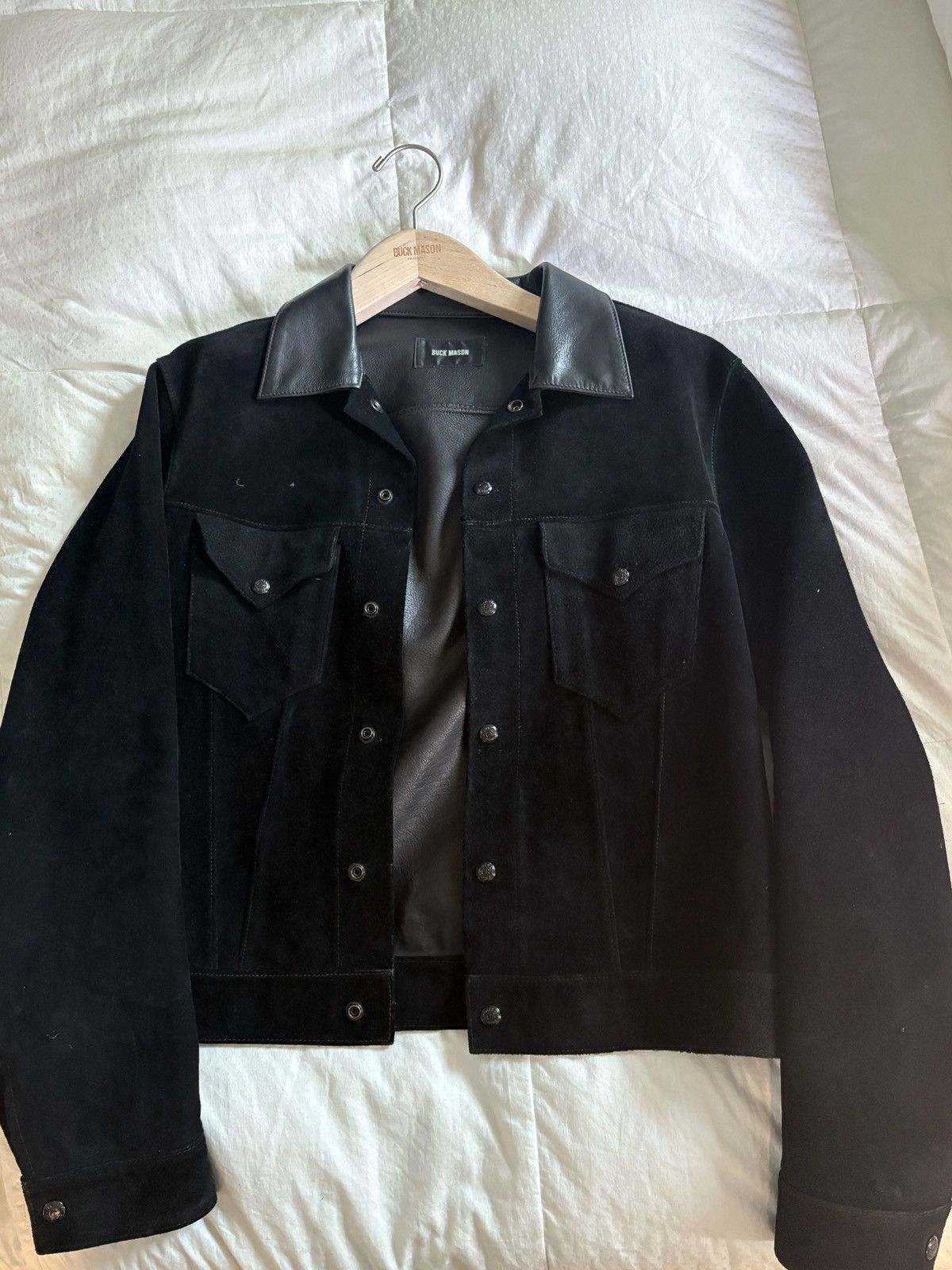 Buck Mason Black Suede Trucker Jacket, Men's